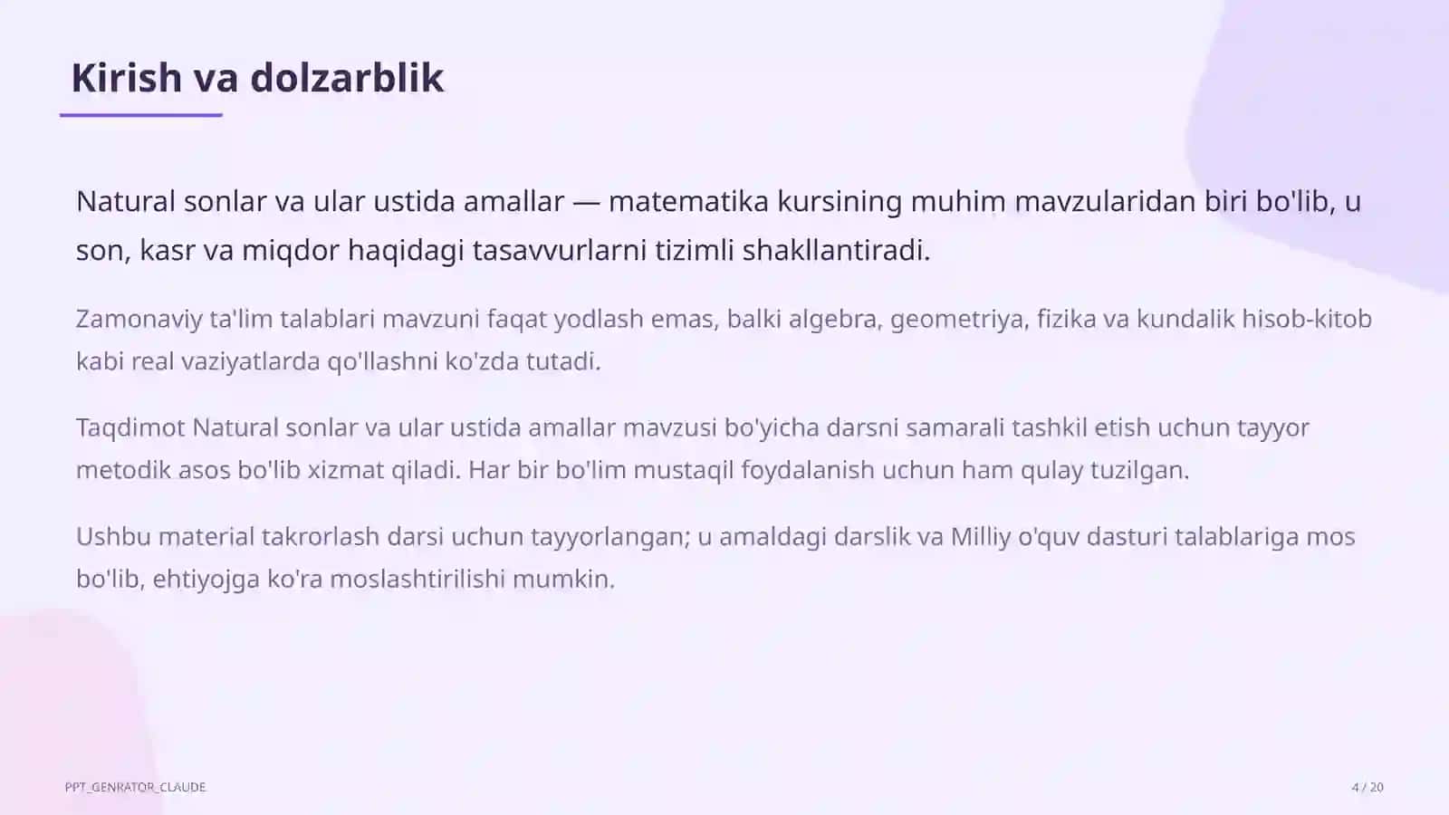 Natural sonlar va ular ustida amallar (5-sinf) 4