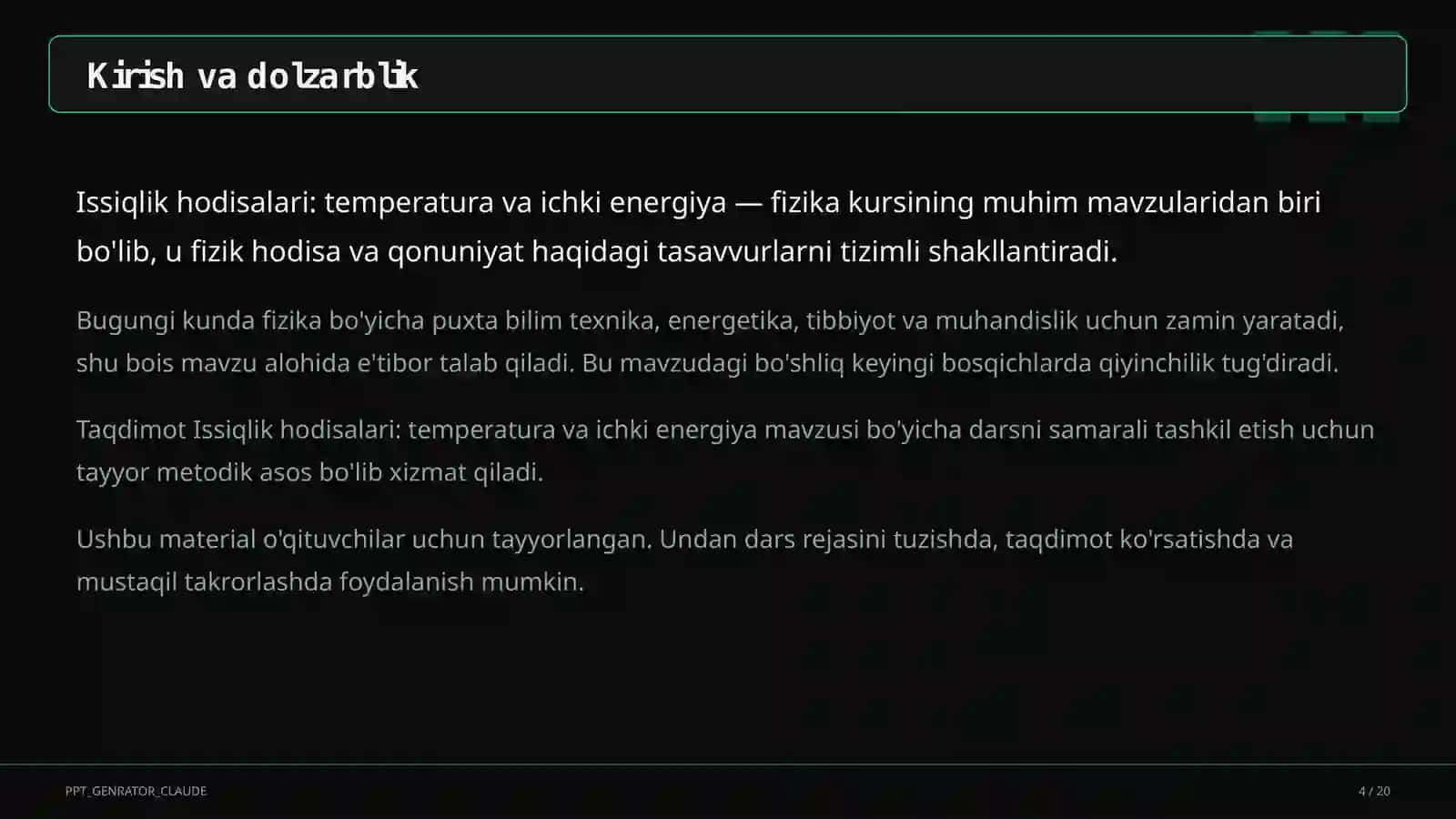 Issiqlik hodisalari: temperatura va ichki energiya (8-sinf) 4