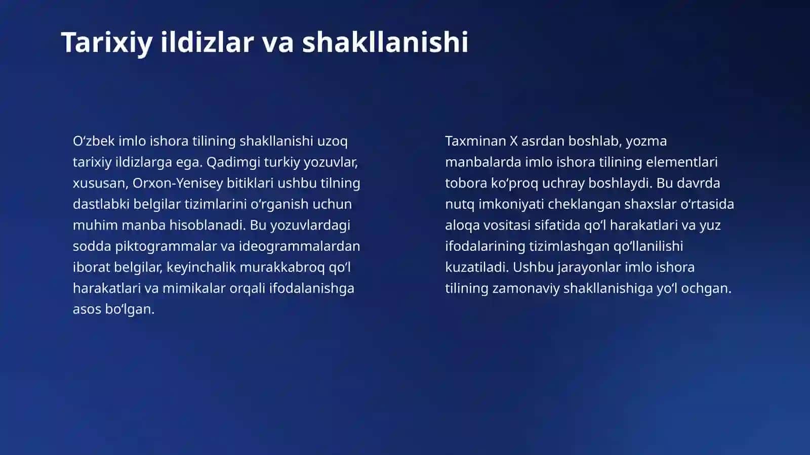 Oʻzbek imlo ishora tilining kelib chiqishi uni boshqa nutqlarda farqlash fiziologik asosi 4