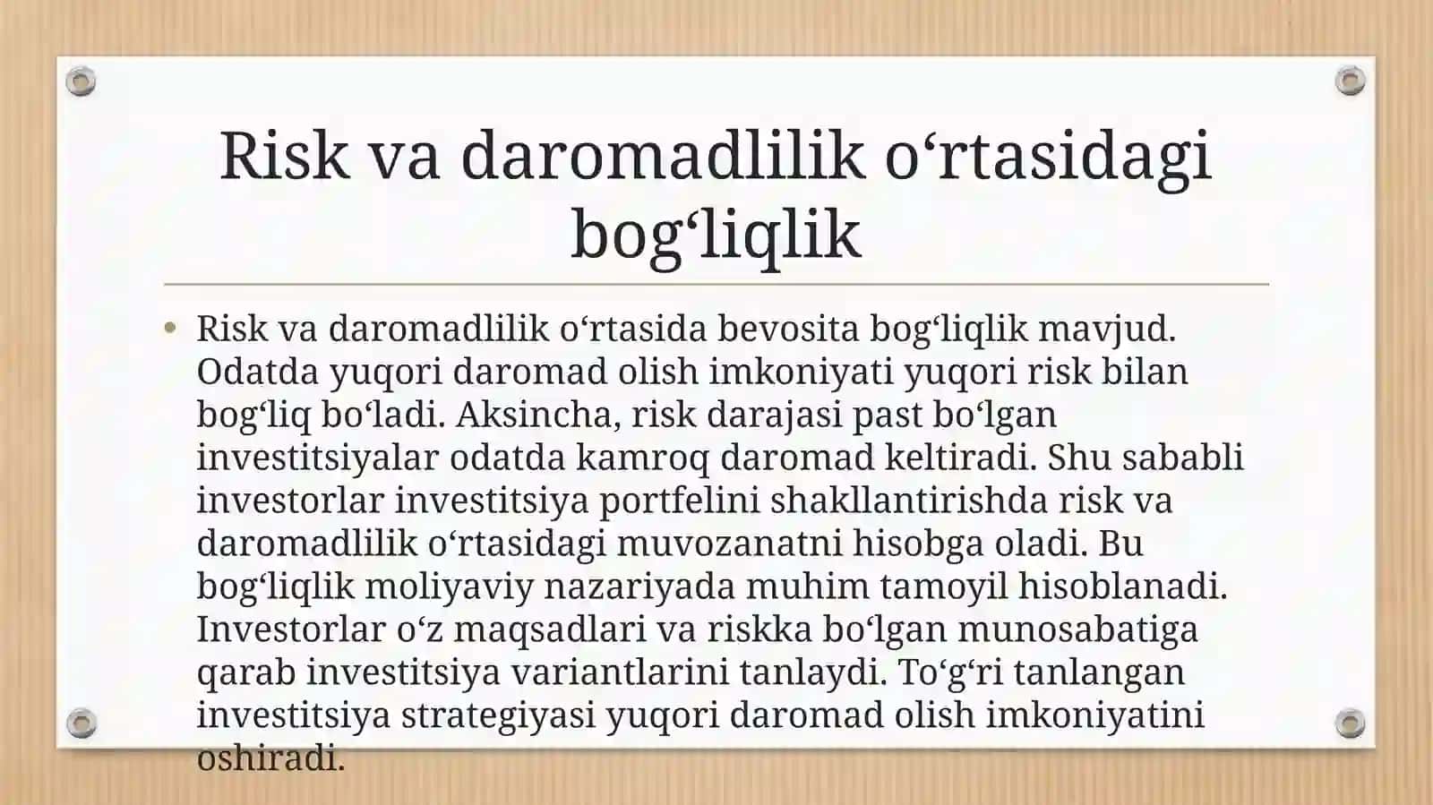 Risk va daromadlilik 4