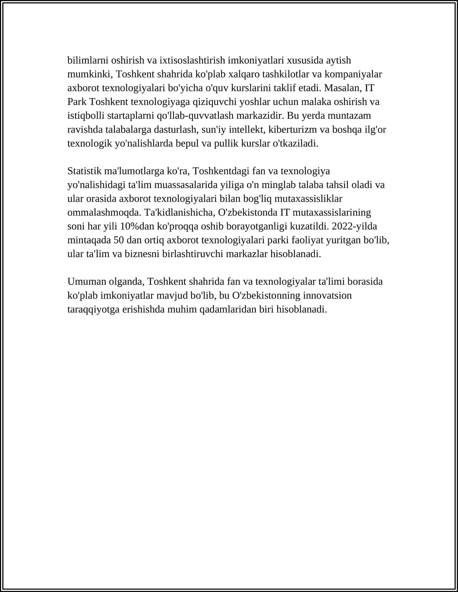MUSTAQIL ISH Mavzu: TOSHKENT SHAXRI FAN VA TEXNALOGIYALAR UNIVERSITEDI 4