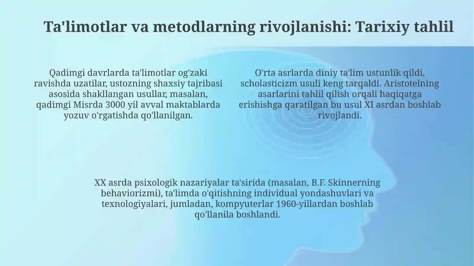 Qadimgi davrlardan XXI asrning boshigachabo‘lgandavrdao‘qituvchi-ustoz 4