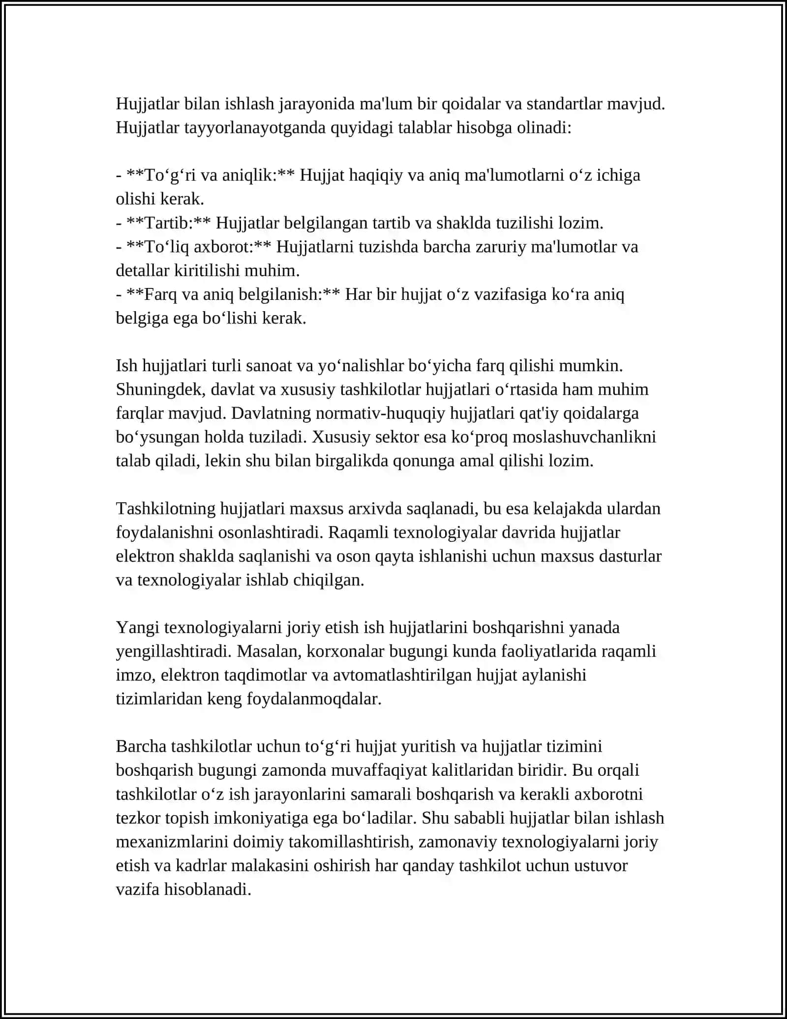 ISH HUJJATLARI VA ULARGA QOʻYILADIGAN TALABLAR 4