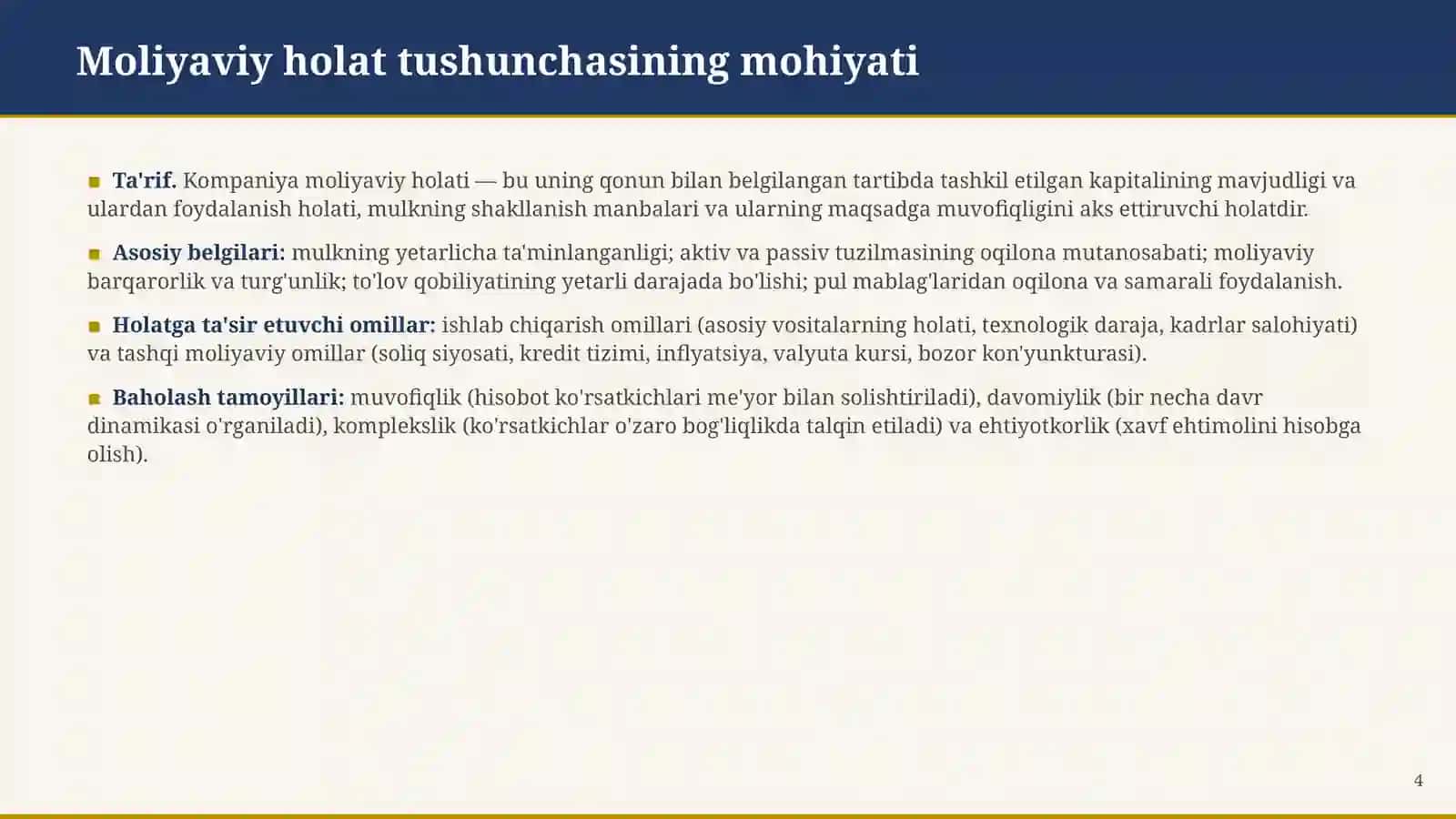 KOMPANIYA MOLIYAVIY HOLATINI BAHOLASH 4