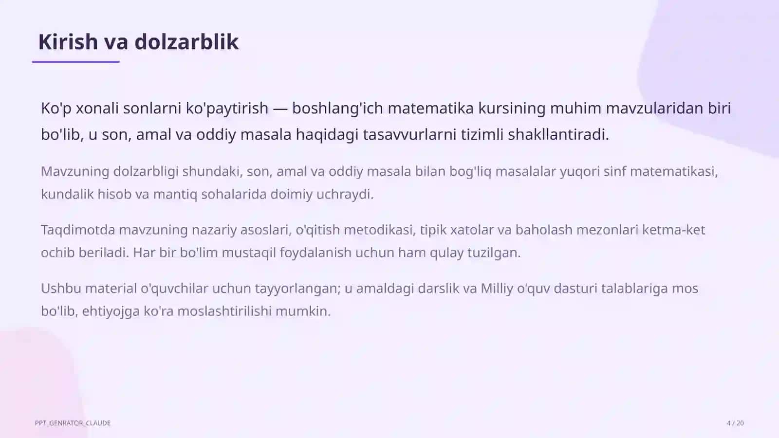 Ko'p xonali sonlarni ko'paytirish (4-sinf) 4