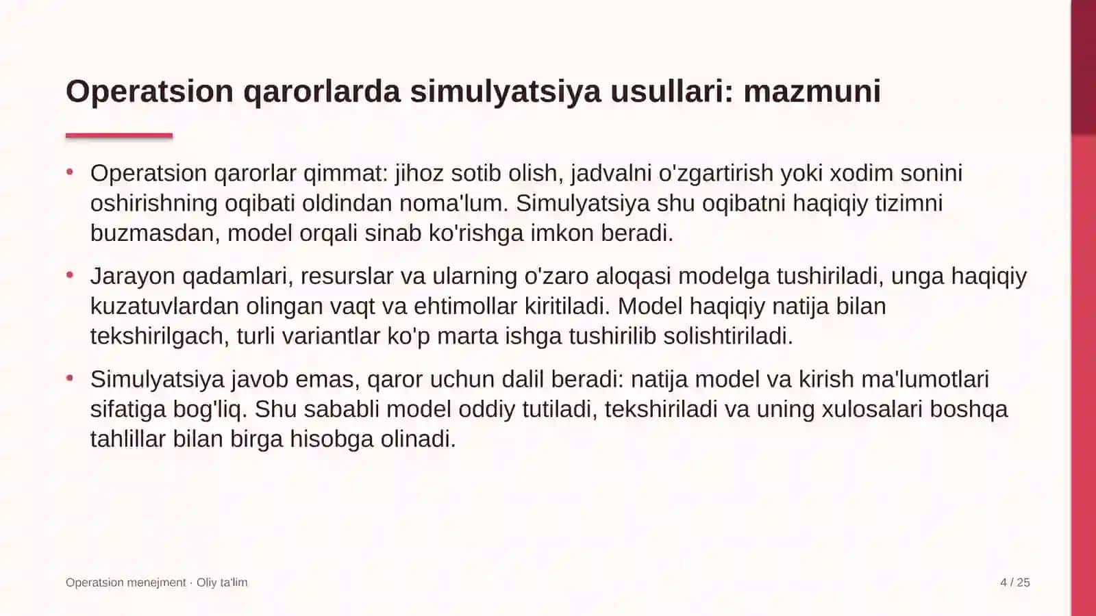 umumiy ovqatlanish korxonalarida operatsion qarorlarda simulyatsiya usullarini qo'llash 7102 4