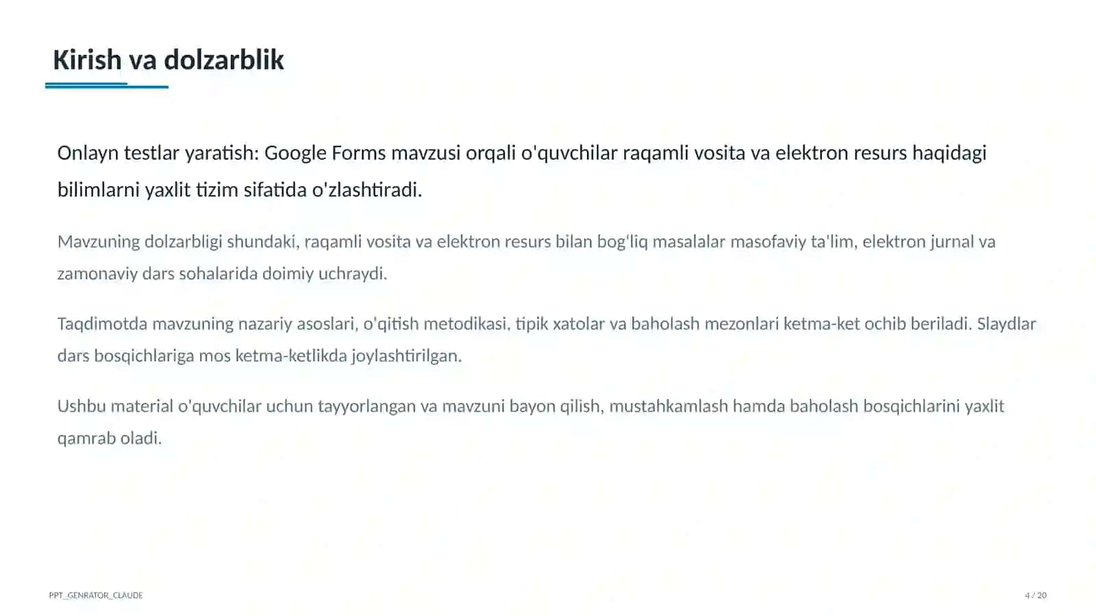 Dars rejasi 4