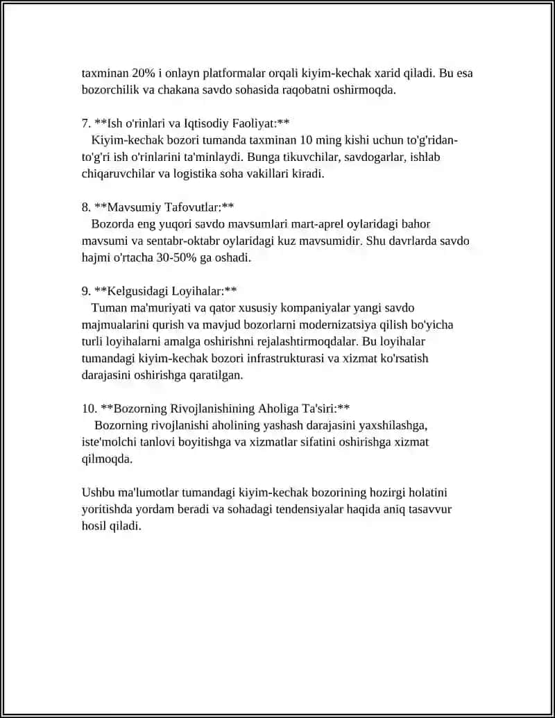 TUMANDA KIYIM KECHAK MAHSULOTI BOZOR TAHLILI VA ISTIQBOLLARI 4