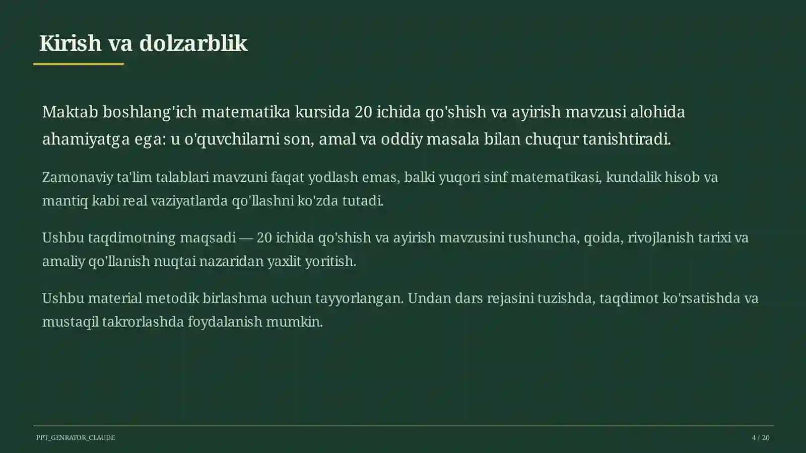 20 ichida qo'shish va ayirish (1-sinf) 4
