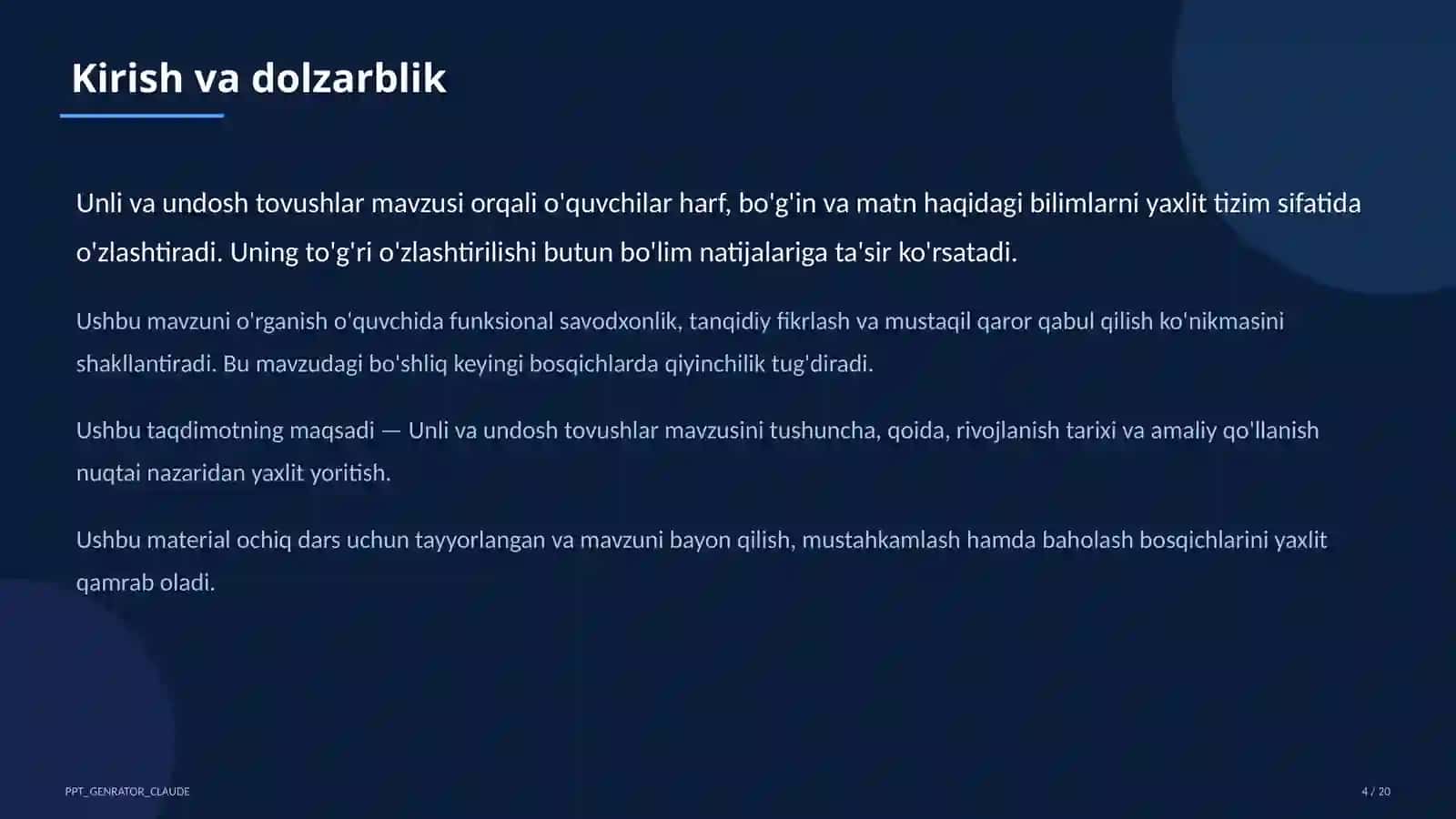 Unli va undosh tovushlar (1-sinf) 4