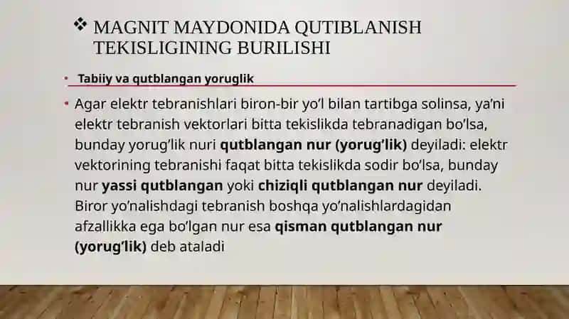 Magnit maydonida qutiblanish tekisligining burilishi 4