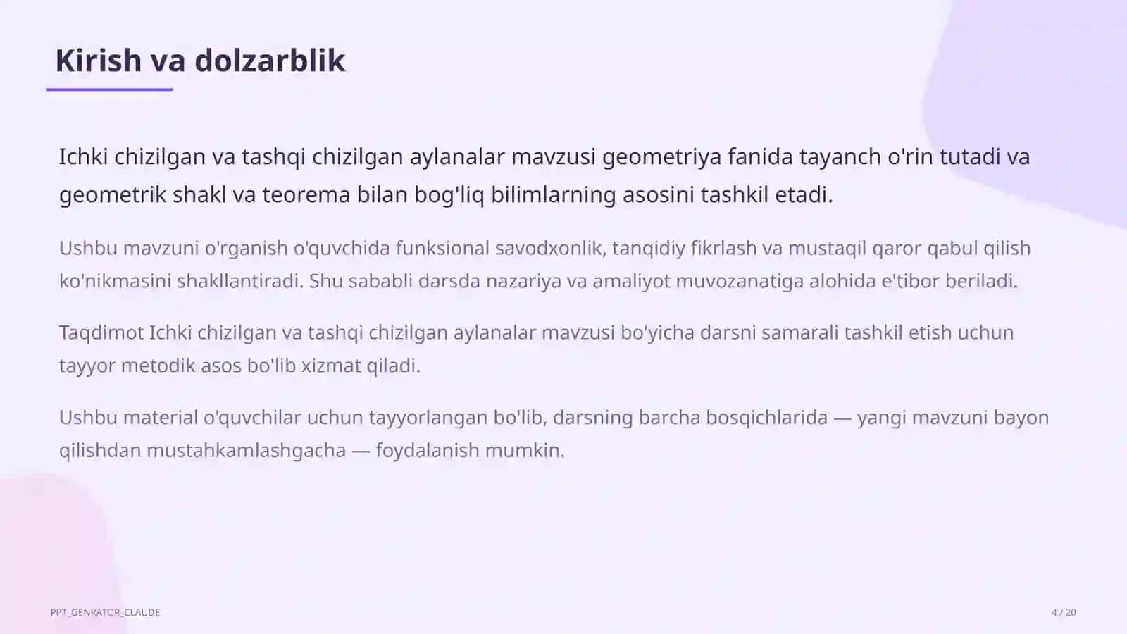 Ichki chizilgan va tashqi chizilgan aylanalar (8-sinf) 4