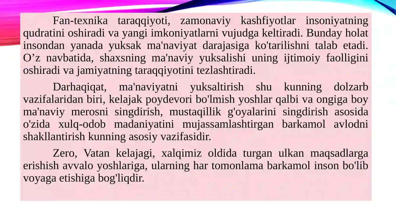 MUSTAQILLIK YILLARIDA O‘ZBEKISTONNING MA’NAVIY VA MADANIY TARAQQIYOTI 4