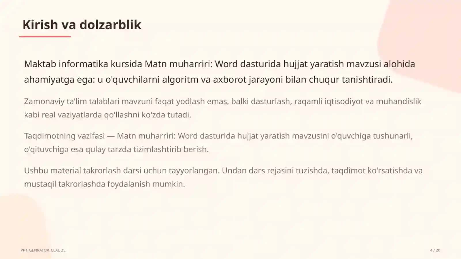 Word dasturida hujjat yaratish (6-sinf) 4