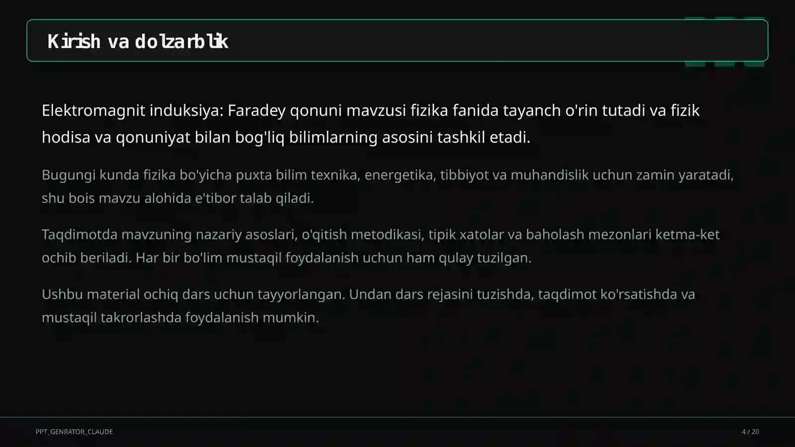 Elektromagnit induksiya: Faradey qonuni (11-sinf) 4