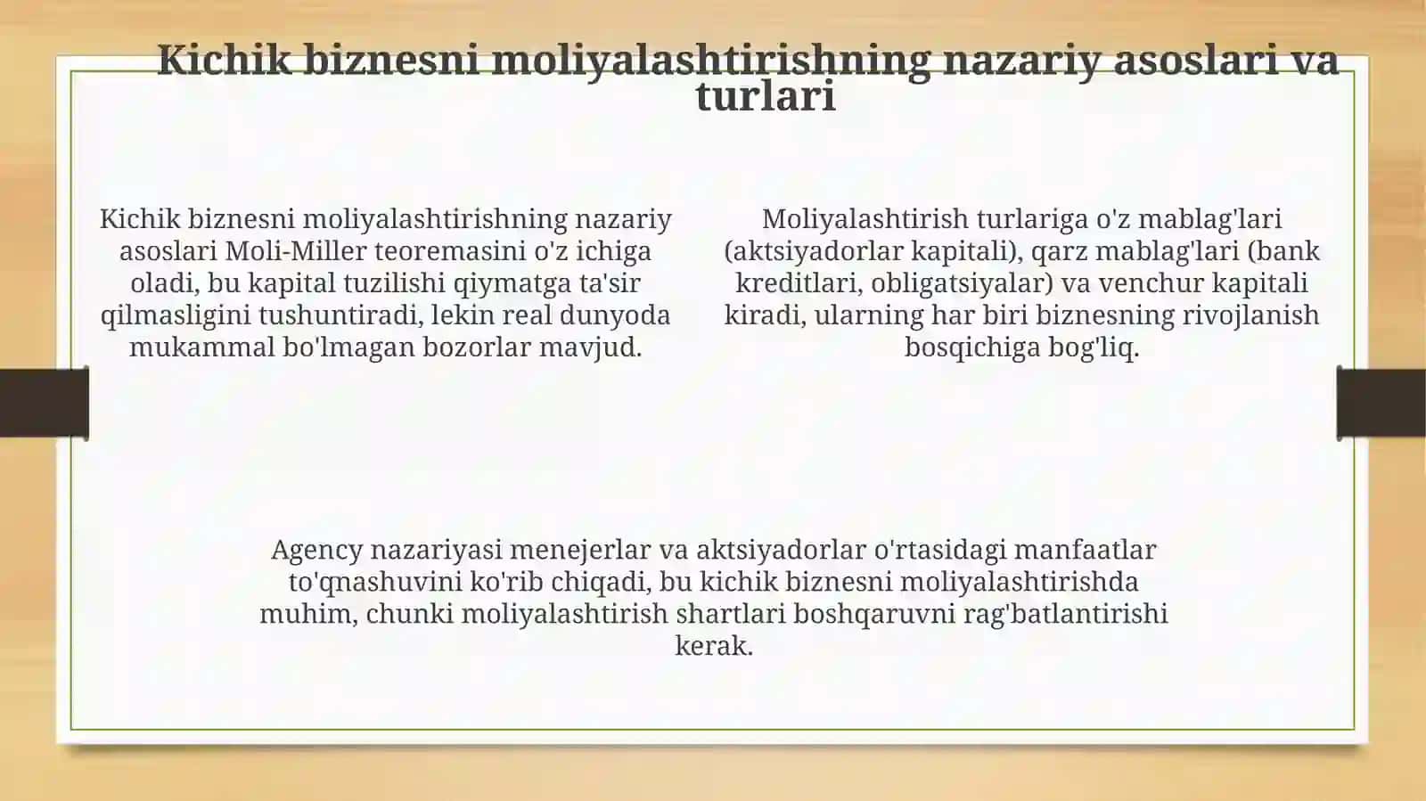Iqtisodiy va tadbirkorlik tarbiyasida kichik biznes da investitsiya ning loyihaviy tahlili 4