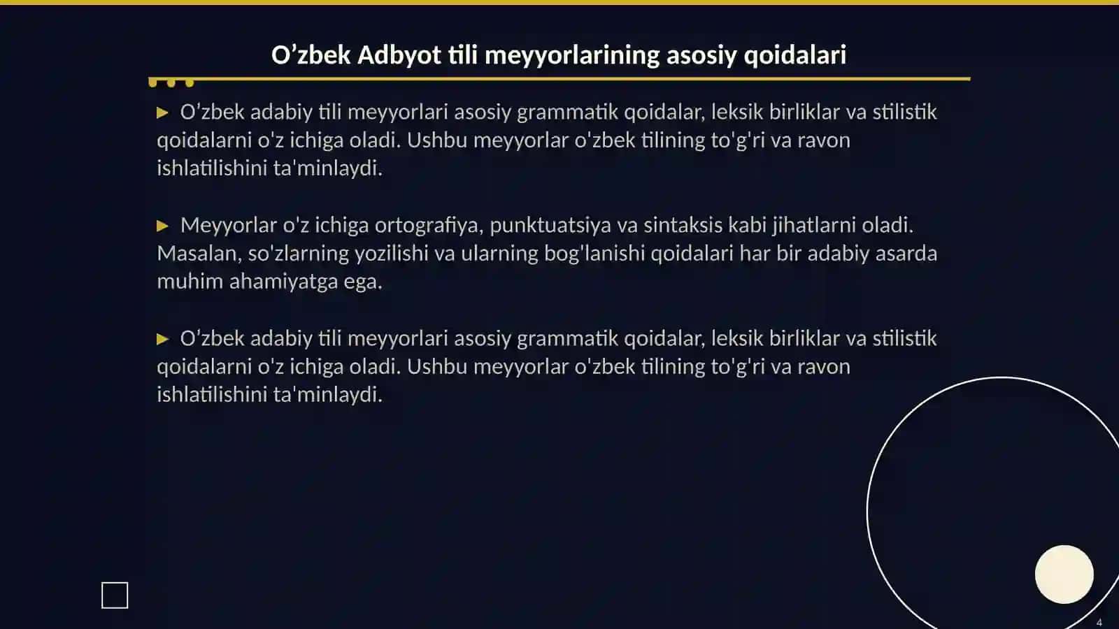 O'zbek Adbyot tili meyyorlari 4
