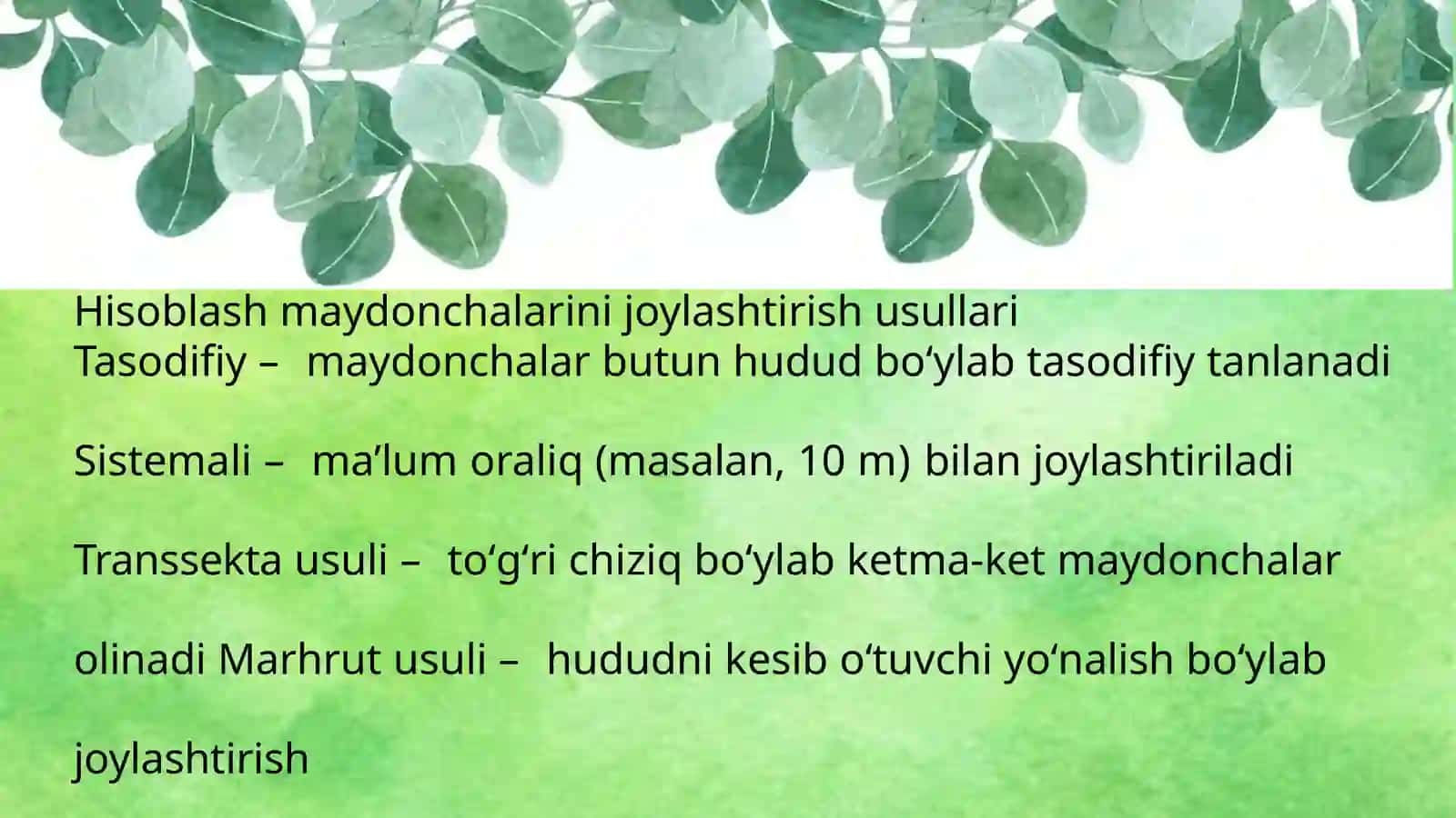 Dorivor o’simliklar hosildorligini xisoblash maydonchalarida aniqlash usullari 4