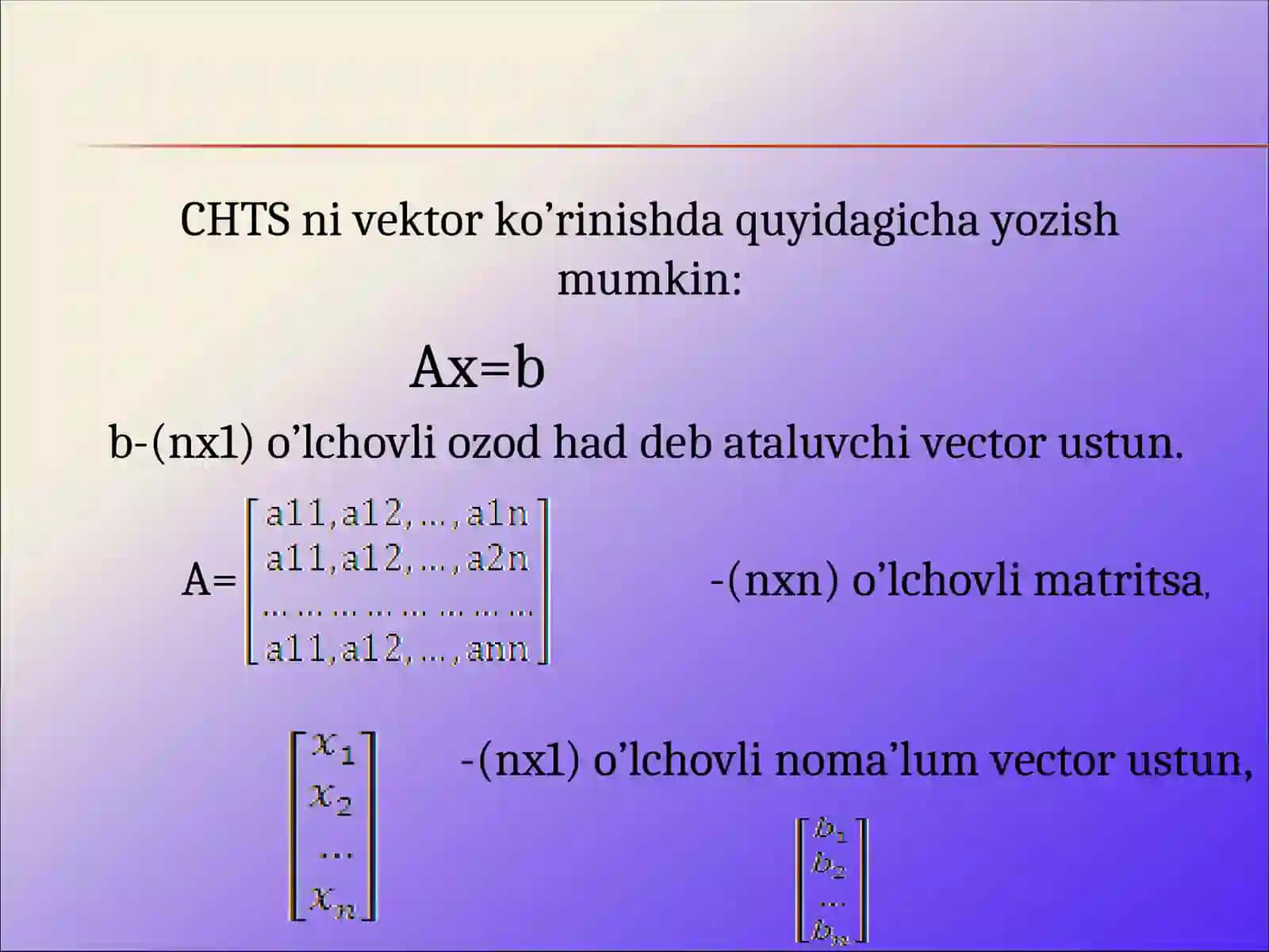 Chiziqli tenglamalar sistemasi va uni yеchish uchun MATLAB funksiyalari 4