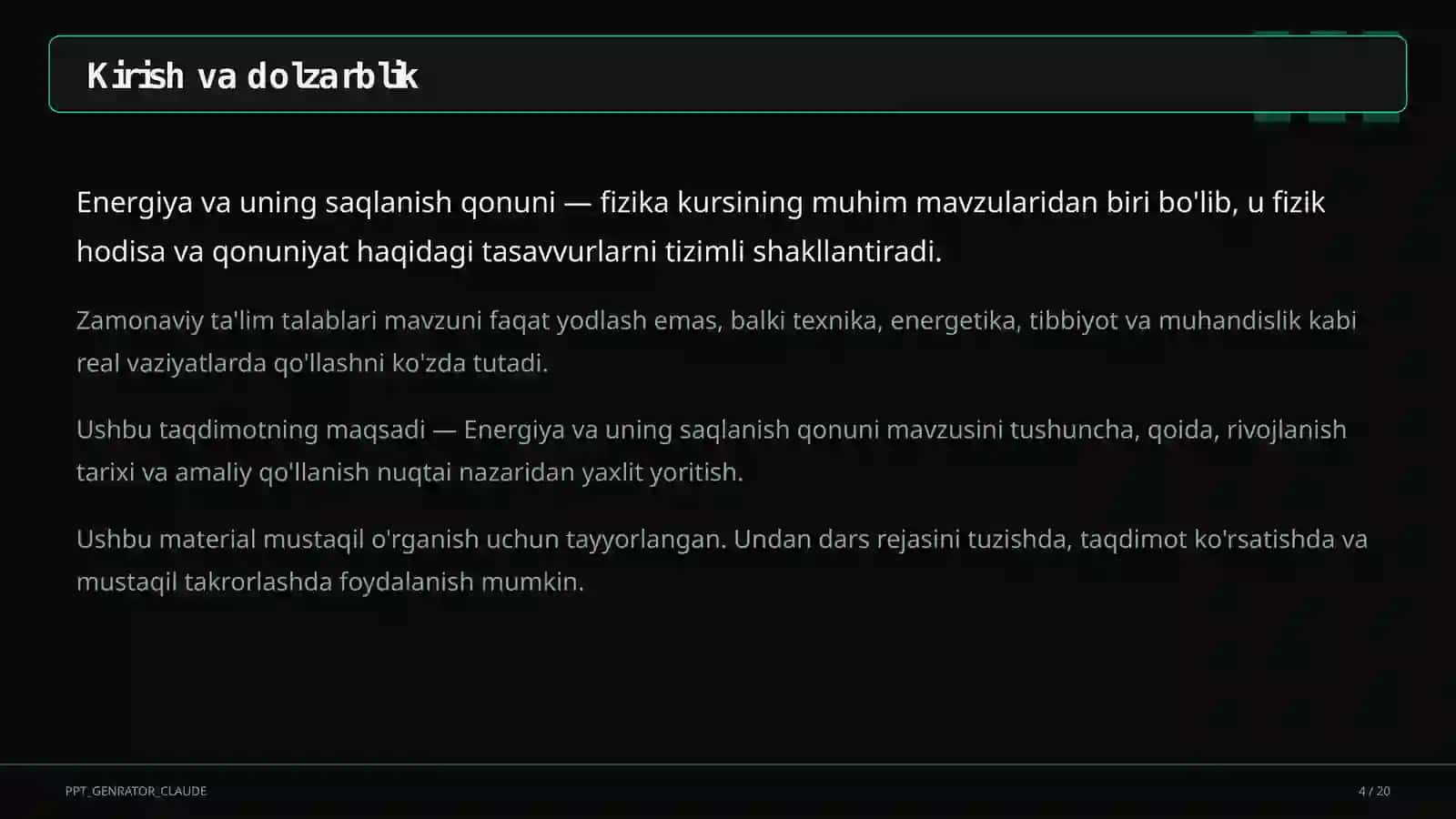 Energiya va uning saqlanish qonuni (7-sinf) 4