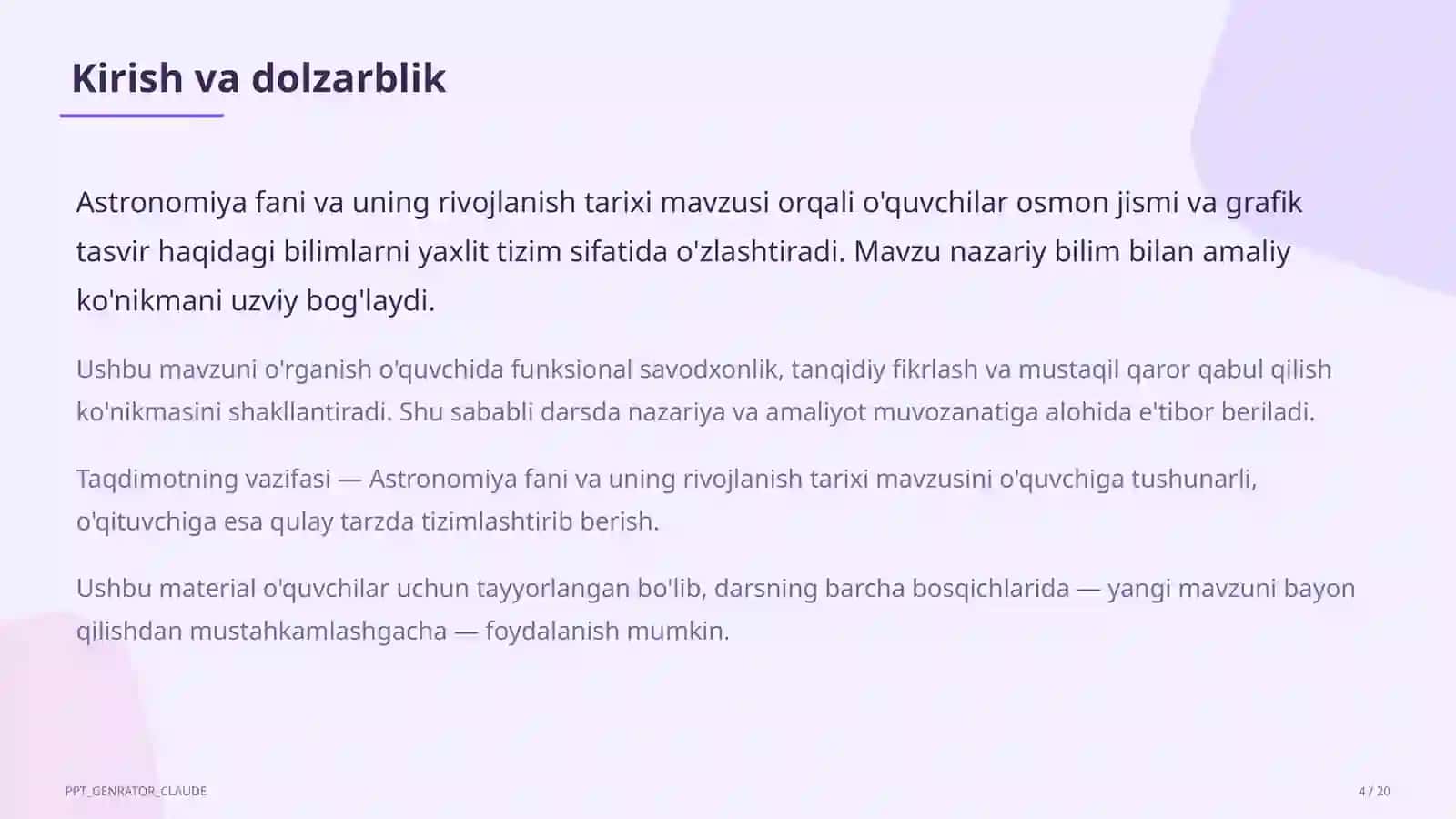 Astronomiya fani va uning rivojlanish tarixi (10-sinf) 4
