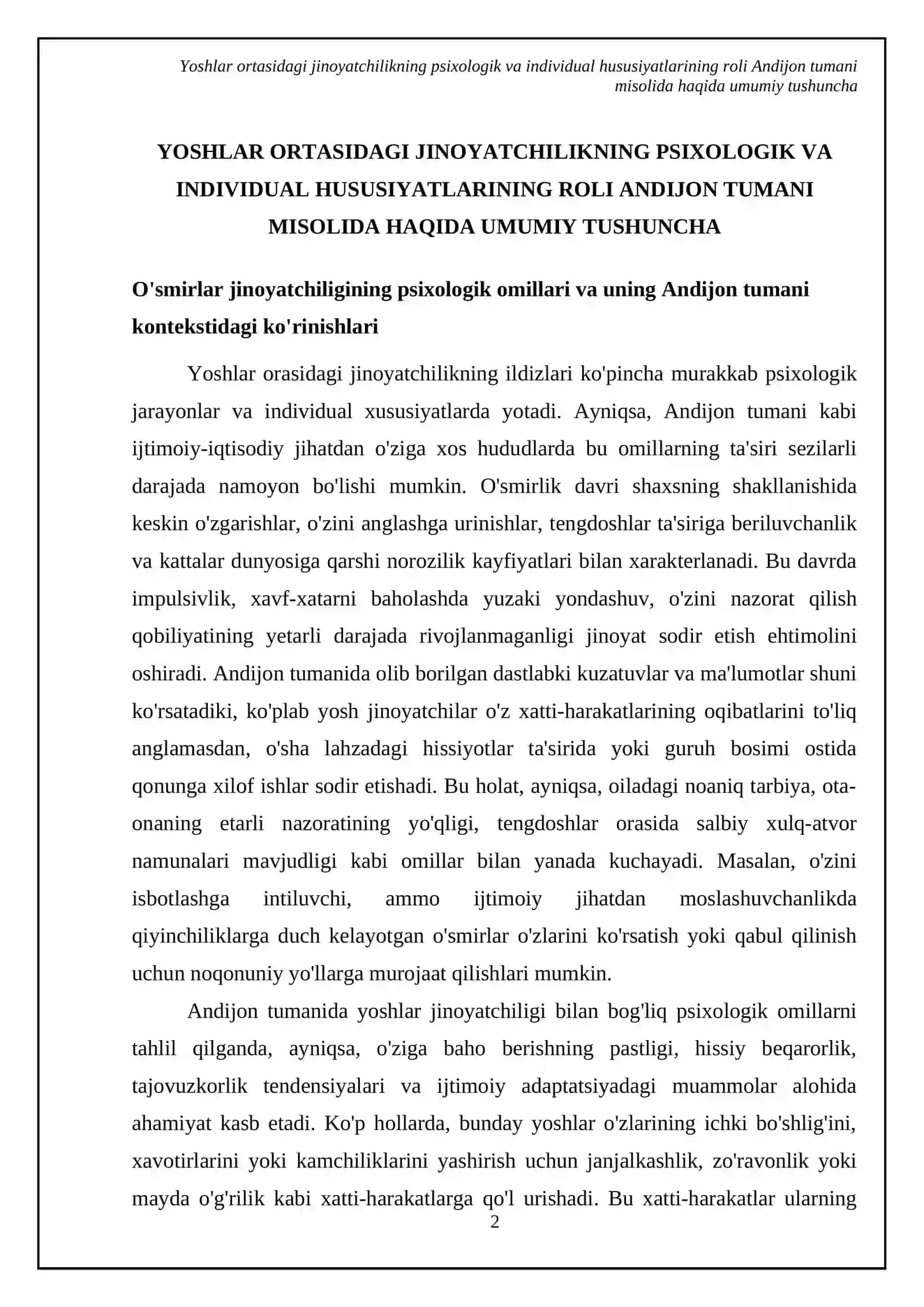 Yoshlar ortasidagi jinoyatchilikning psixologik va individual hususiyatlarining roli Andijon tumani misolida 4