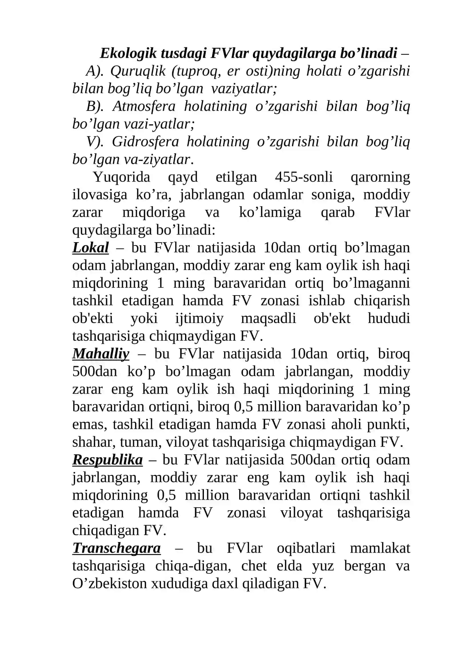 Favqulodda vaziyatlar to’g’risida umumiy tushuncha 4