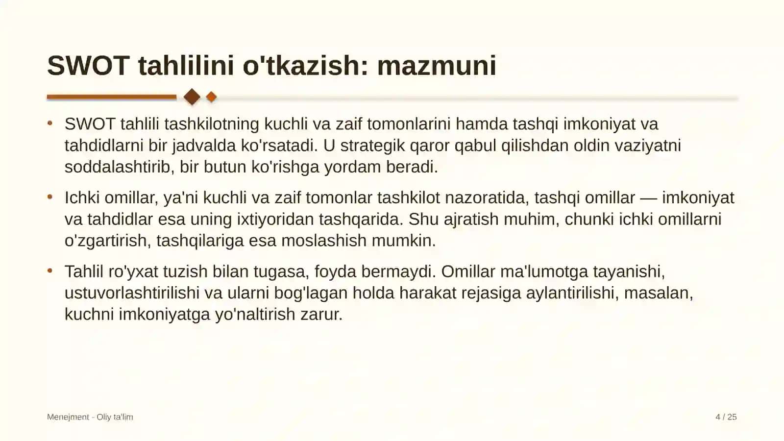 SWOT tahlilini o'tkazish 4