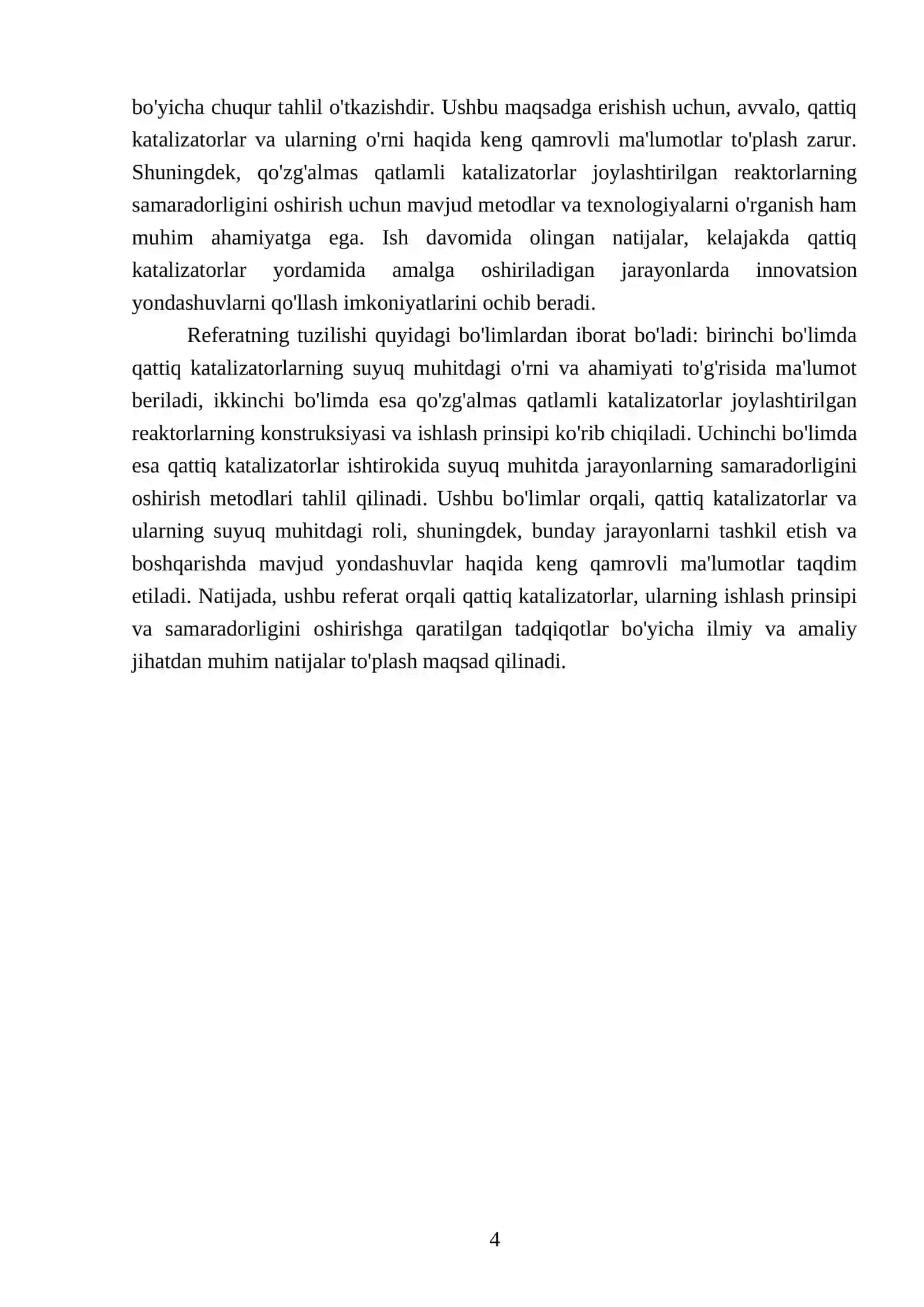 Qattiq katalizator ishtirokida suyuq muhitda olib boriladigan jarayonlarni jihozlash, qo'zg'almas qatlamli katalizatorlar joylashtirilgan reaktorlarni hisoblash 4