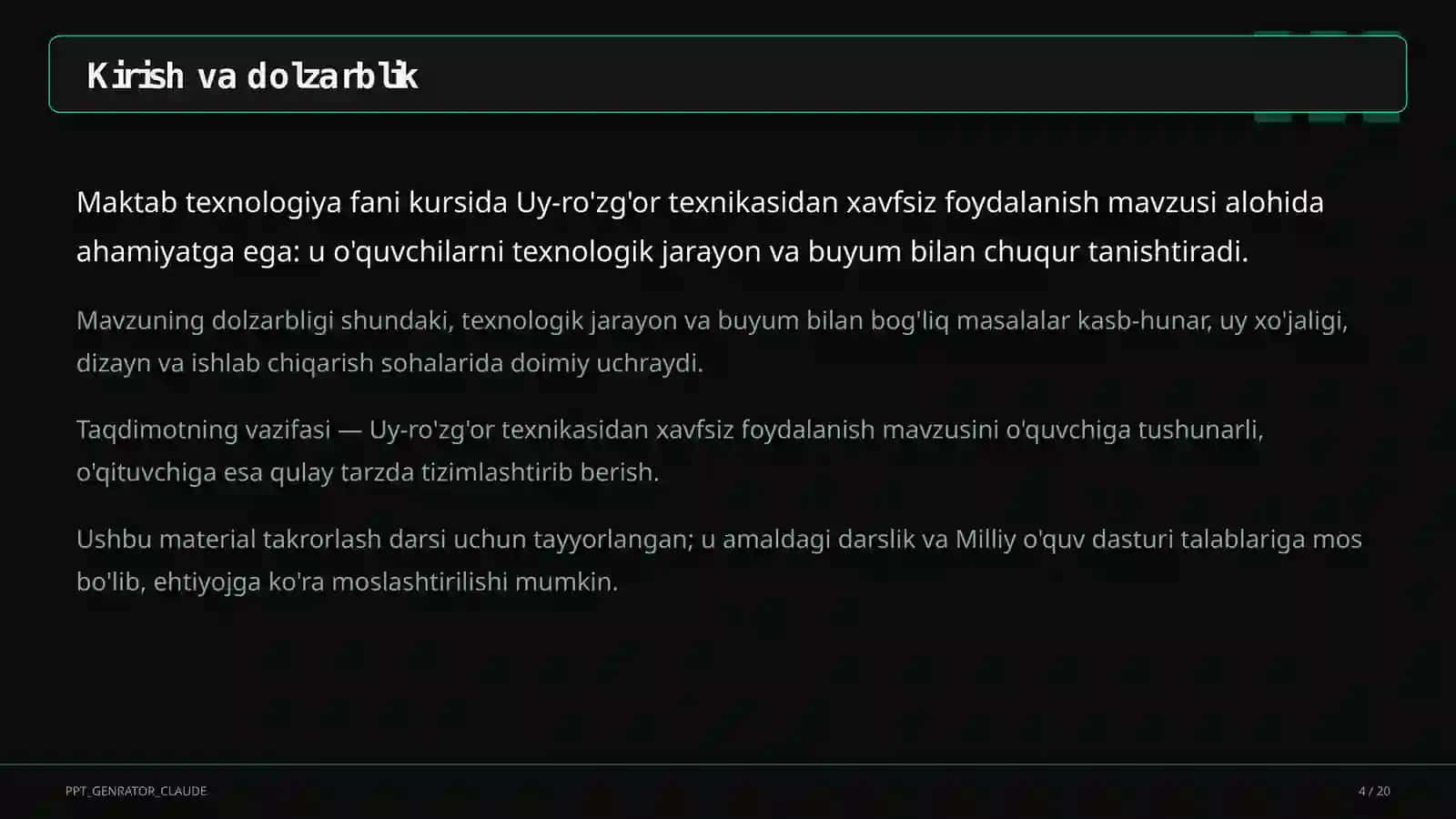 Uy-ro'zg'or texnikasidan xavfsiz foydalanish (7-sinf) 4