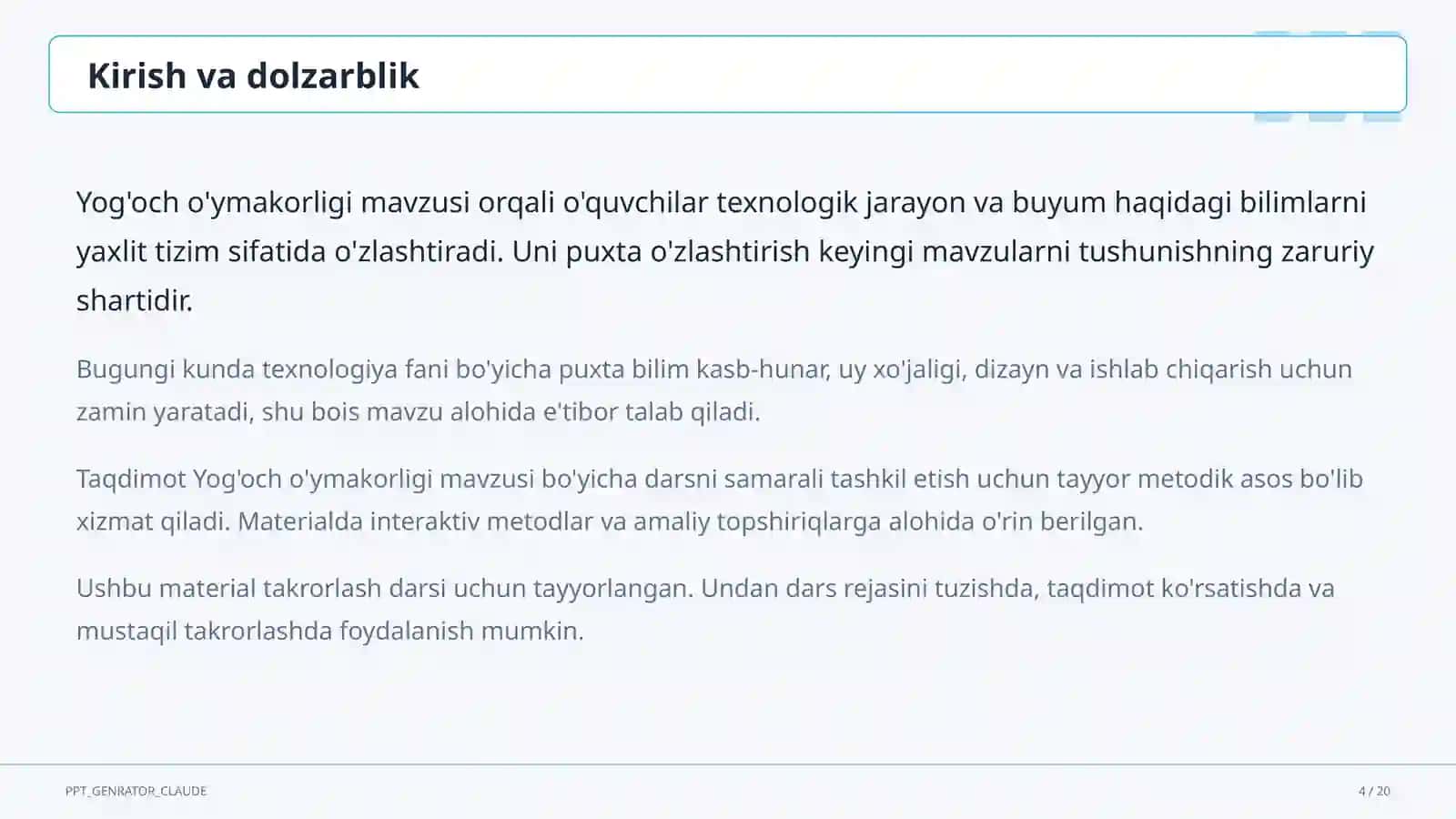 Yog'och o'ymakorligi (7-sinf) 4