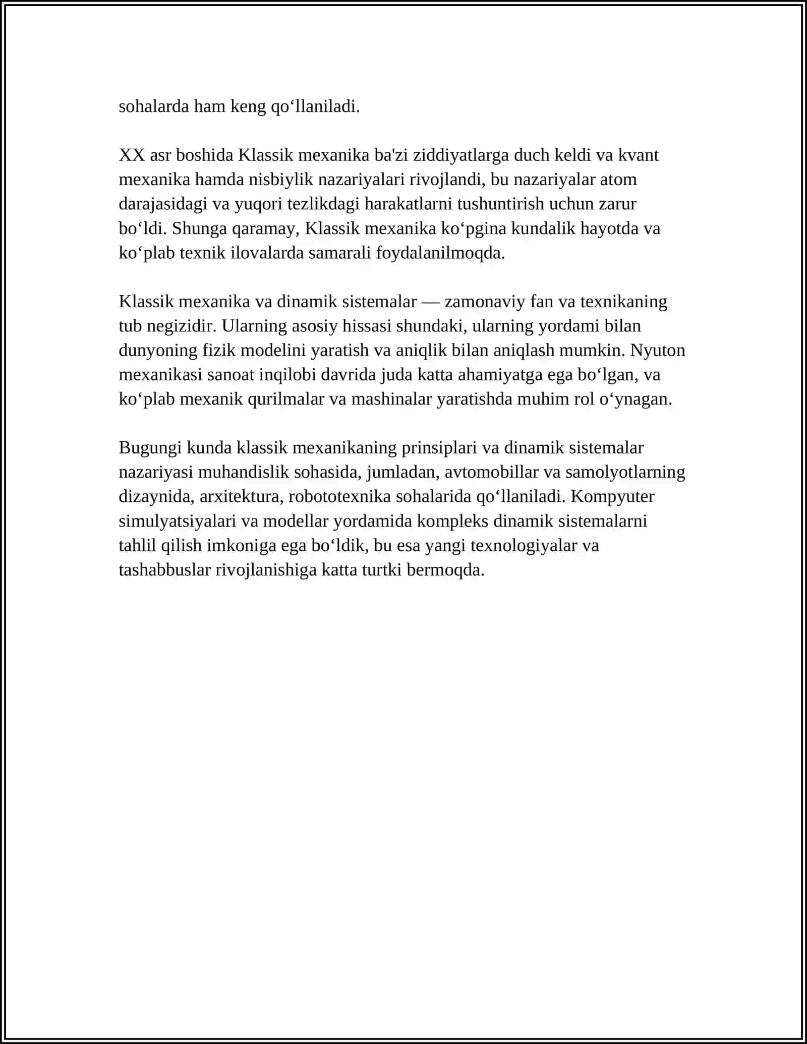 MEXANIK SISTEMA DINAMIKASIGA KIRISH 4