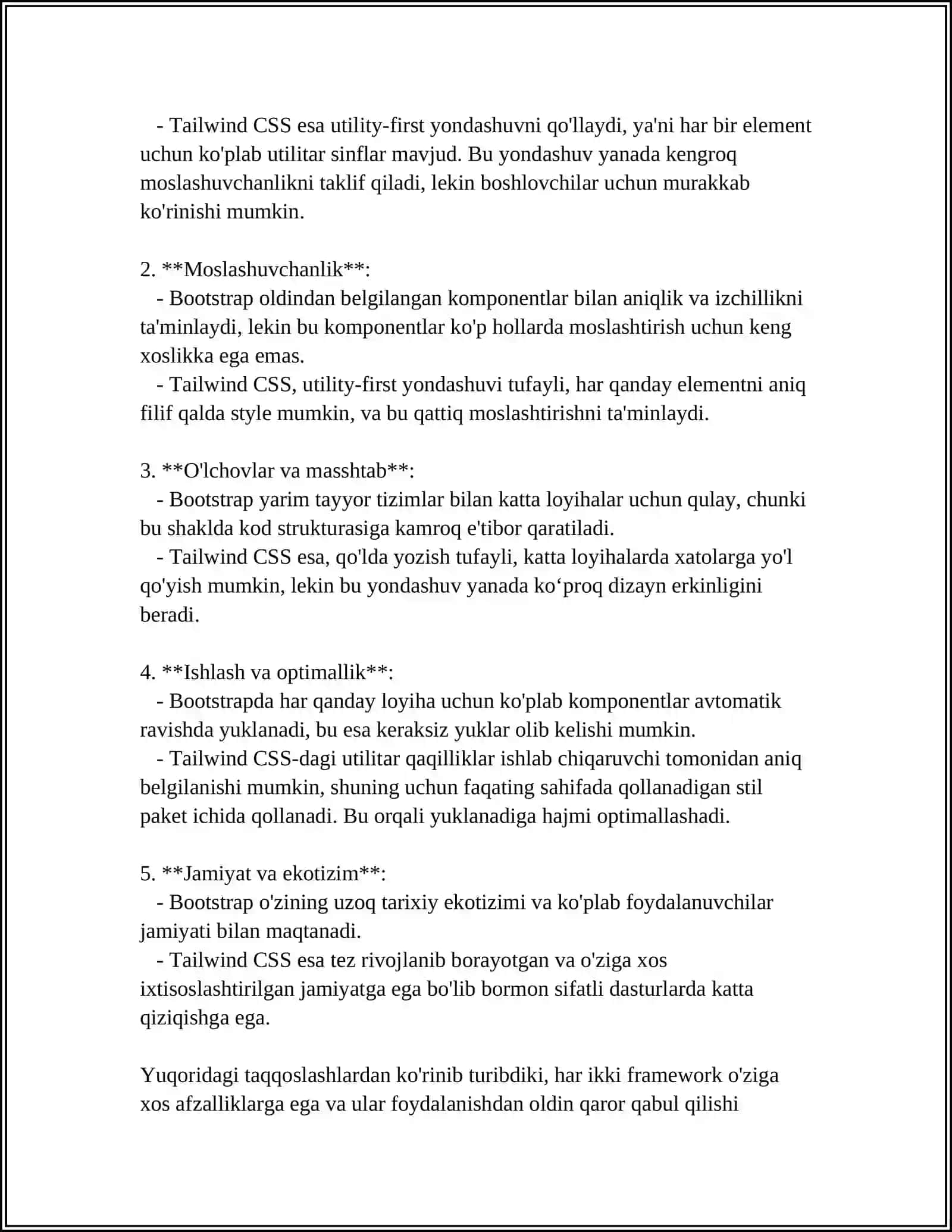 CSS FRAMEWORKLAR (BOOTSTRAP, TAILWIND) 4