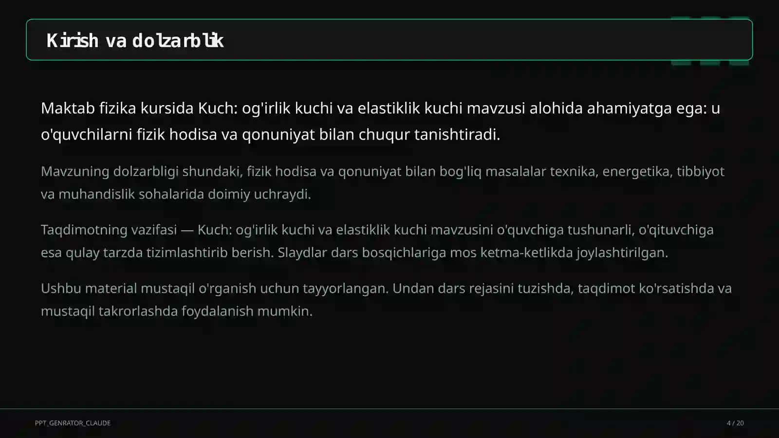 Fizika (6–11) — mustaqil o'rganish uchun 4
