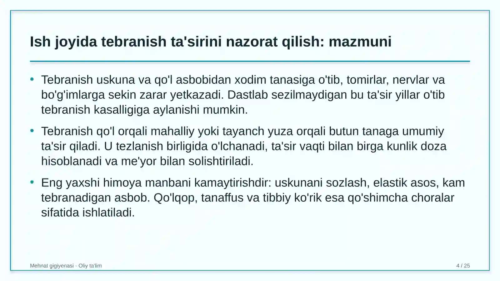 MEHNAT GIGIYENASI · OLIY TA'LIM 4
