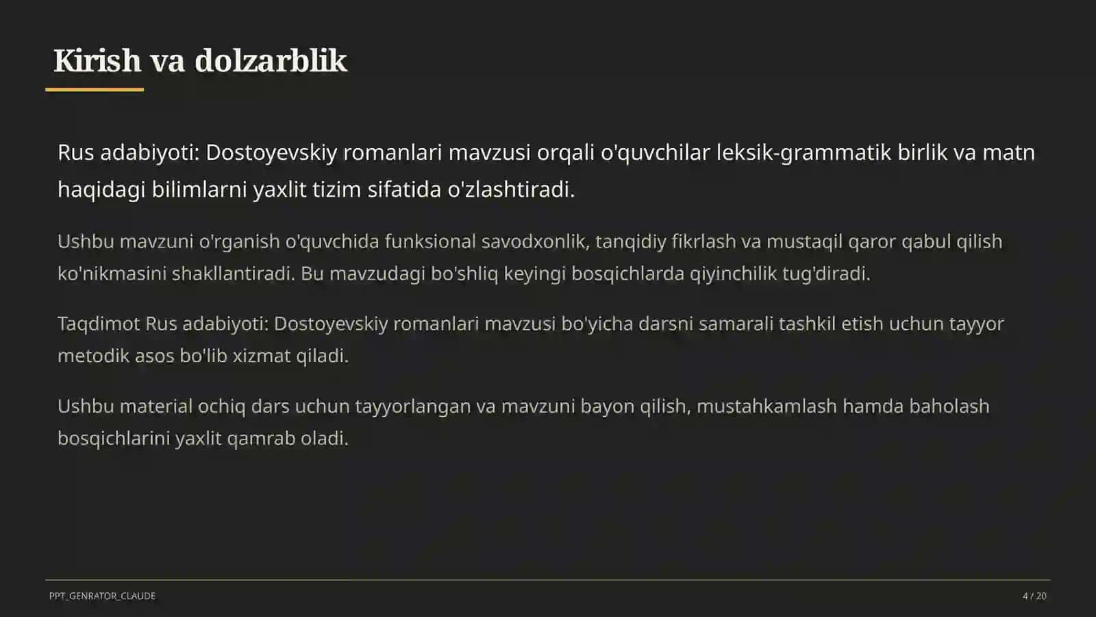 Rus adabiyoti: Dostoyevskiy romanlari (11-sinf) 4