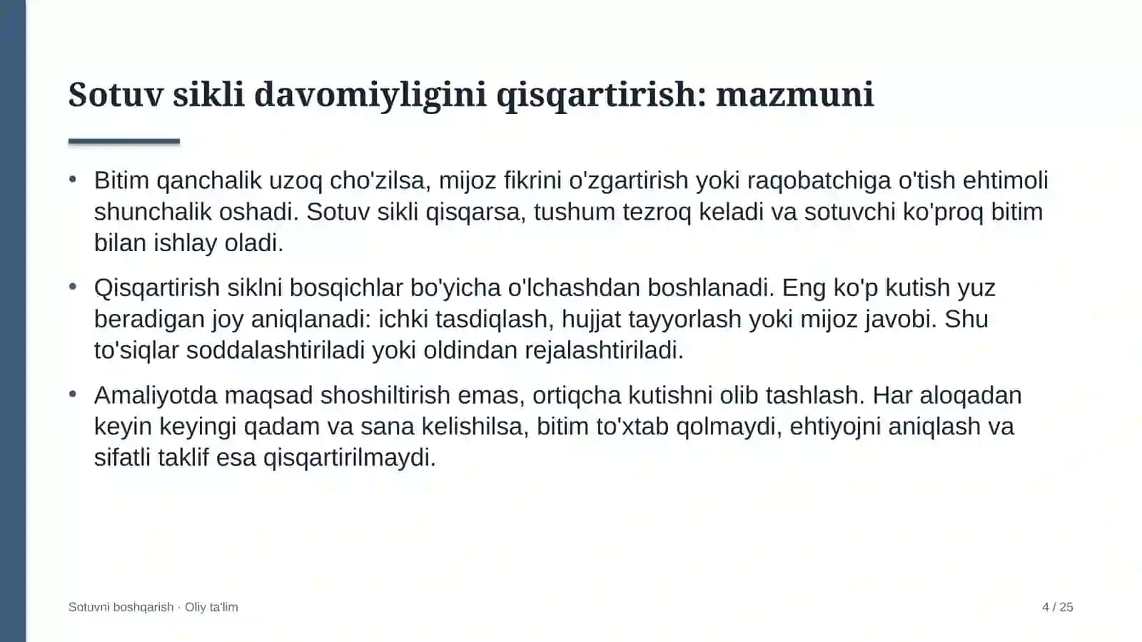 Bioenergetikada sotuv sikli davomiyligini qisqartirish 4