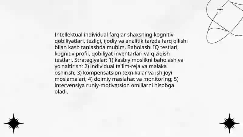 Individuallik kasb tanlash va kasbga yo'naltirish muammolari deferensial psixologiya oid 4