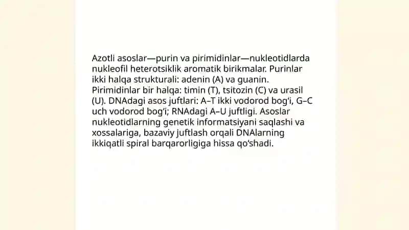 Nukleotidlarning tuzilishi va funksiyasi 4