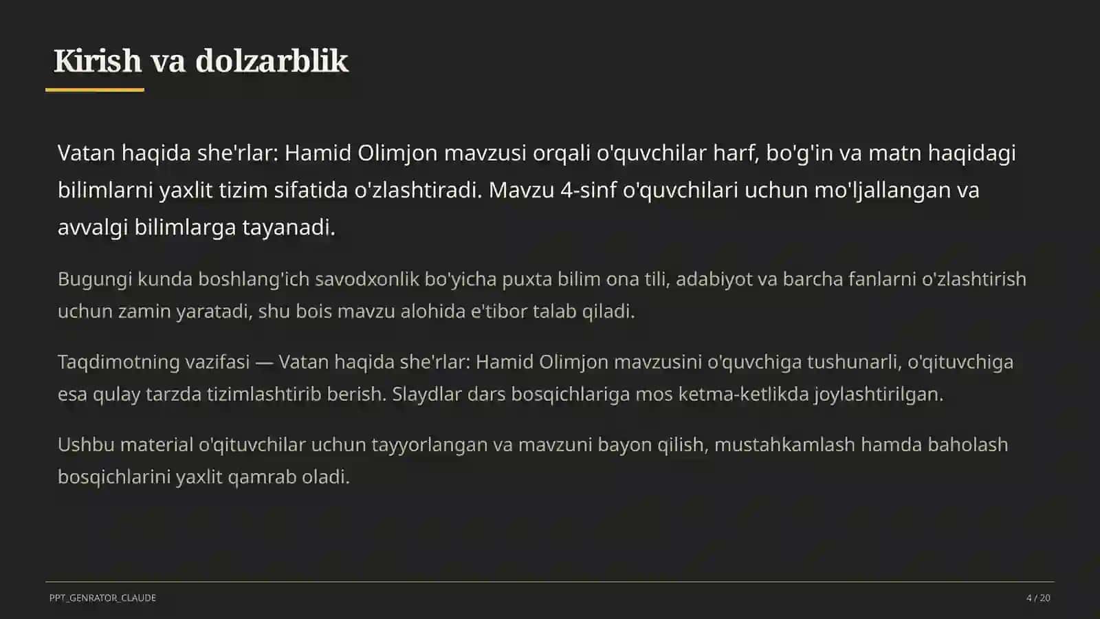 Boshlang'ich sinf: Ona tili va o'qish (1– 4) — o'qituvchilar uchun 4