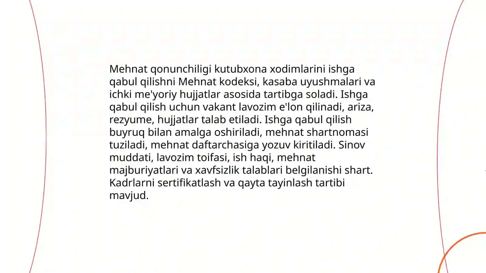 Kutubxona-axborot muassasalarida kadrlar siyosatini amalga oshirishning huquqiy asoslari 4