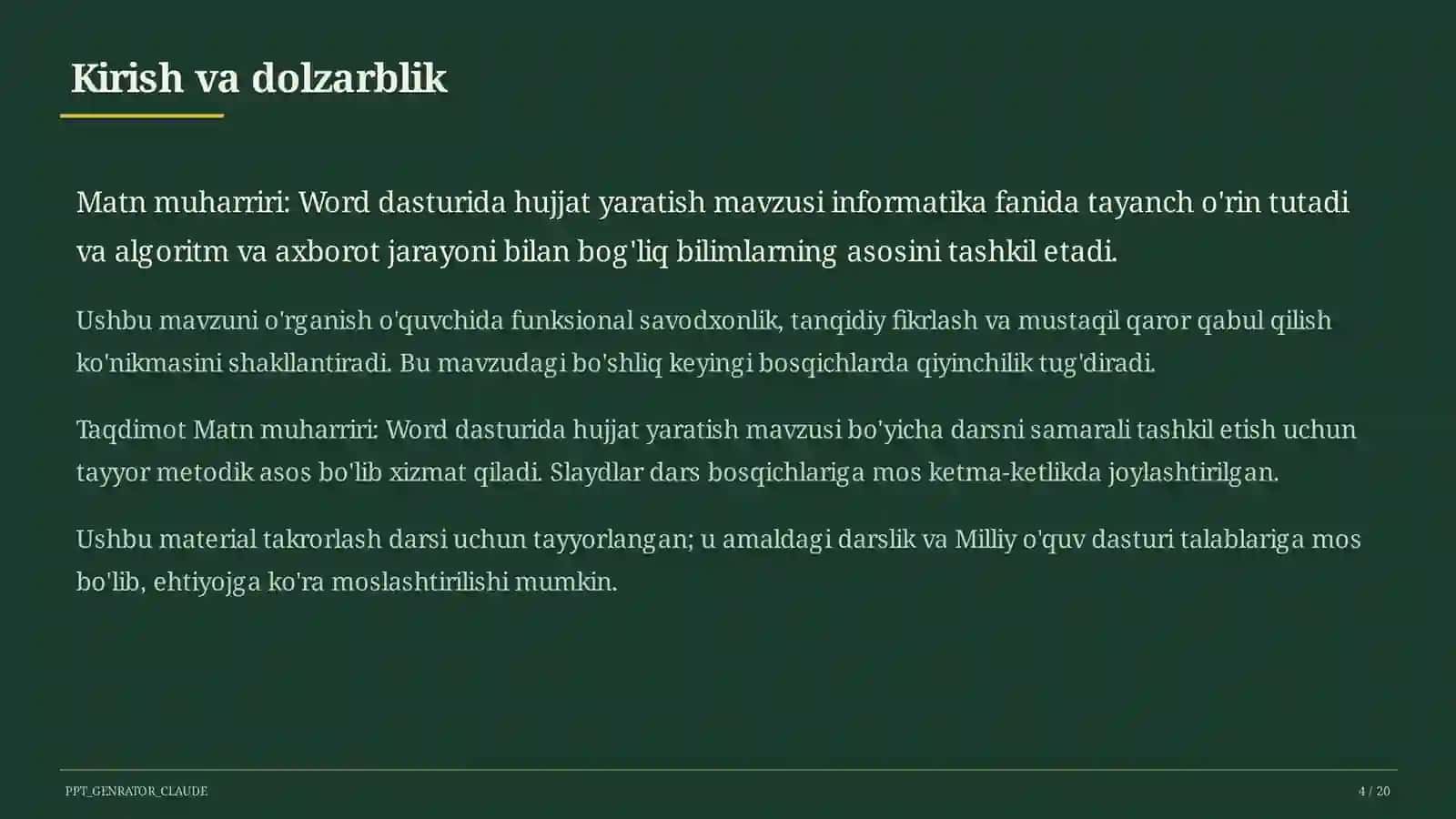 Word dasturida hujjat yaratish (6-sinf) 4