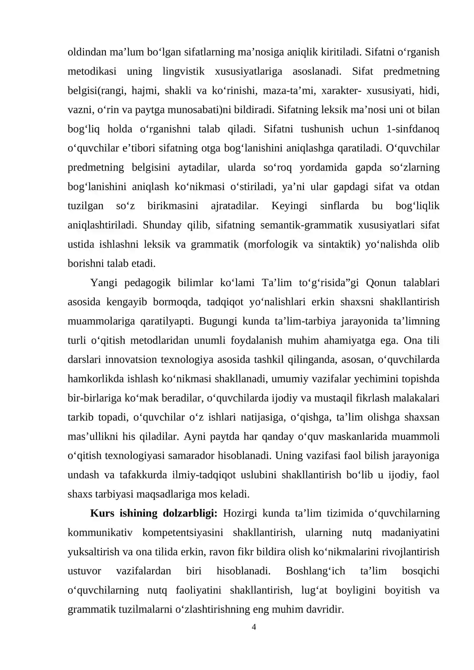 “Sifat so’z turkumini o’rganish jarayonida o’quvchilar nutqini o‘stirish” 4