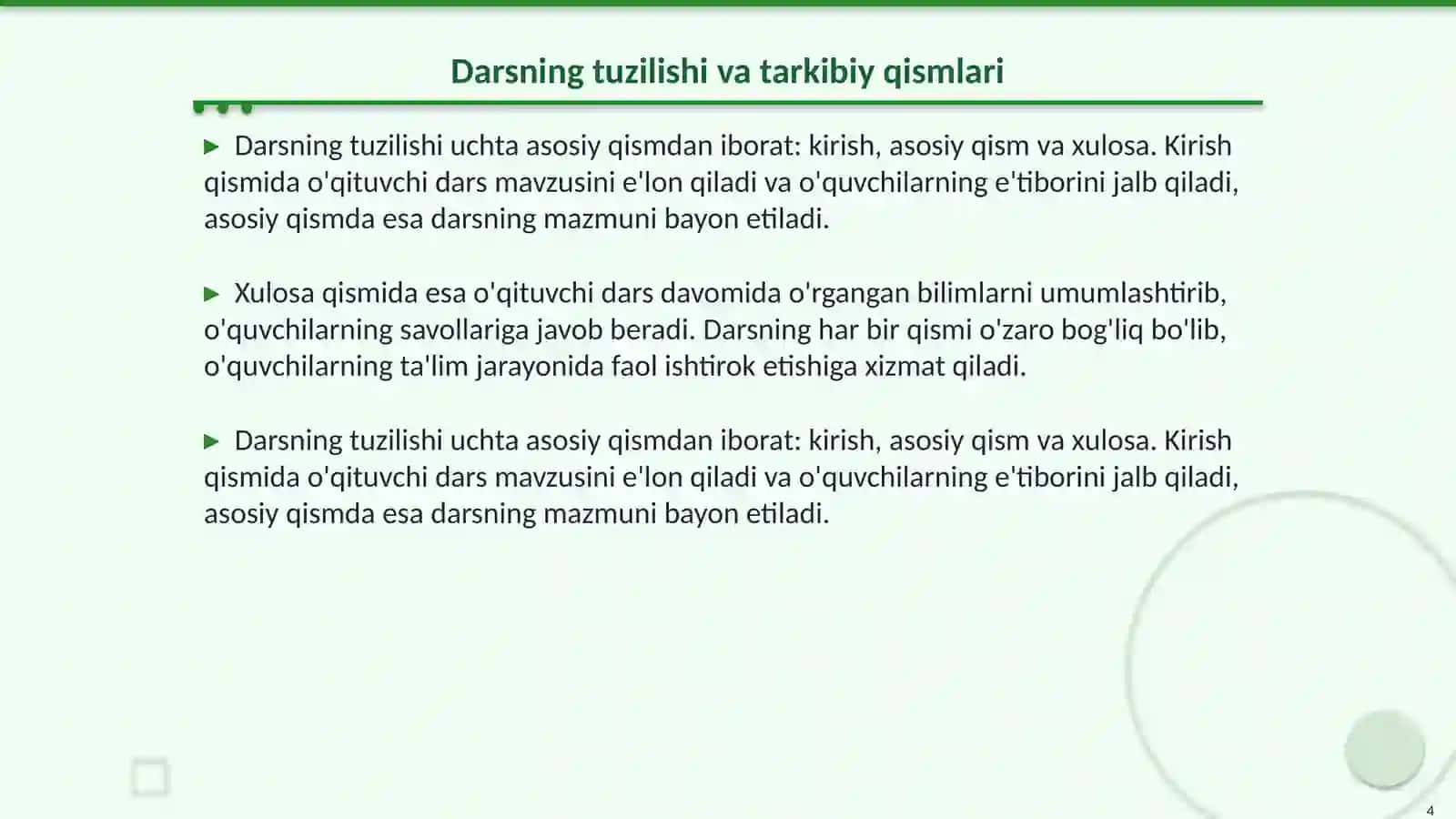 Dars va uning xususiyatlari 4