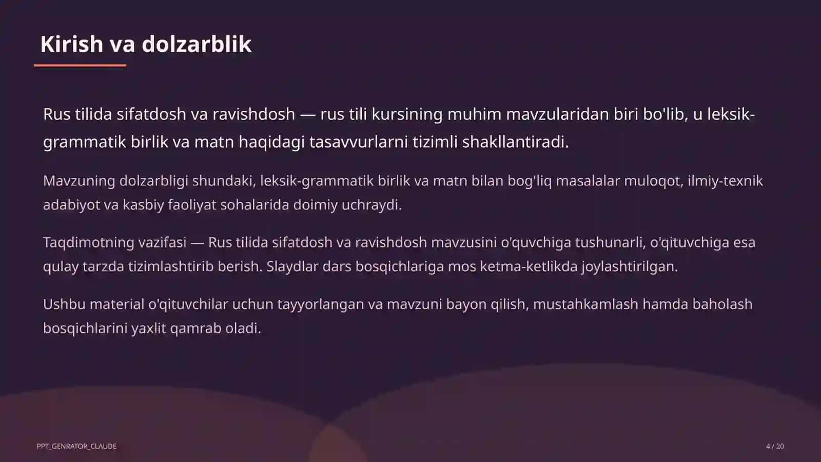 Rus tilida sifatdosh va ravishdosh (7-sinf) 4