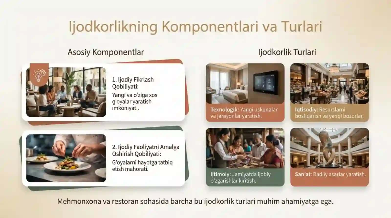 Mehmonxona va restoranlarda joylashtirish vositalarini boshqarishda kreativ fikrlash va ijodkorlik 4