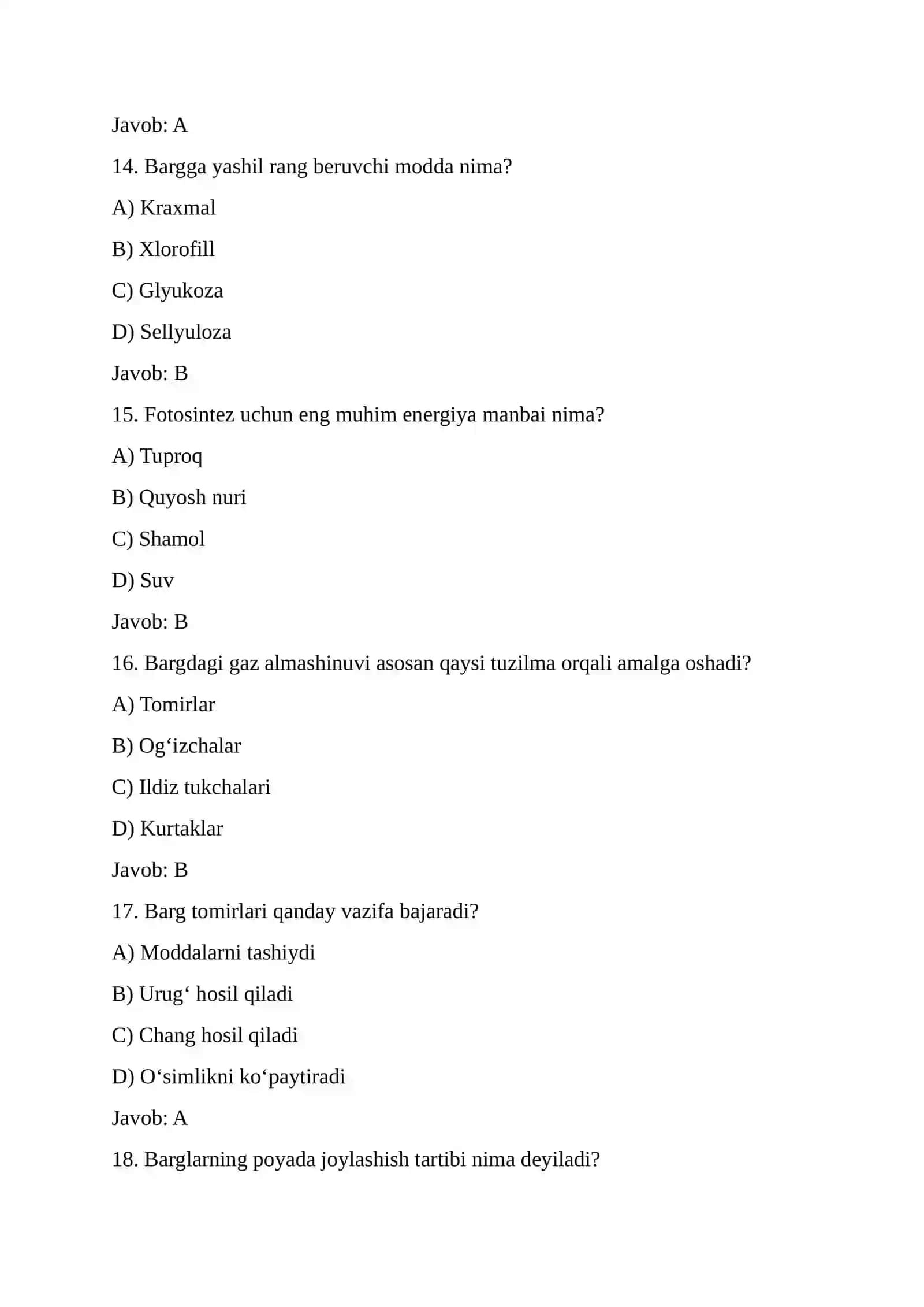 6-sinf biologiya fanidan testlar toʻplami (javoblari bilan) 4