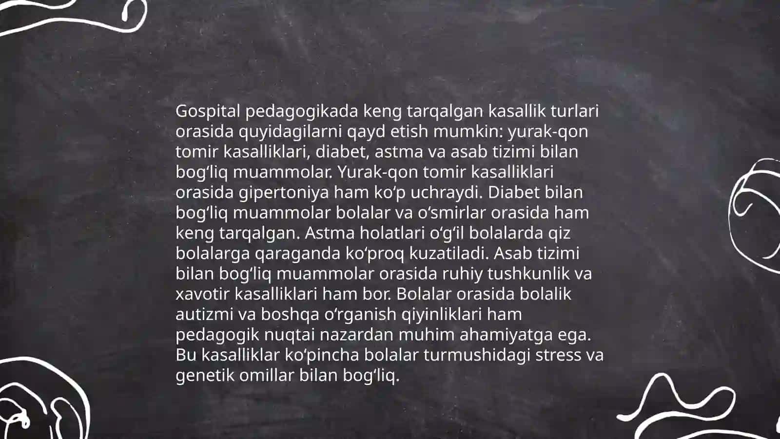Gospital pedagogikaga jalb etiluvchi kasalliklarning klinikasi, davolash bosqichlari alohida hususiyatlari va pragnozi 4