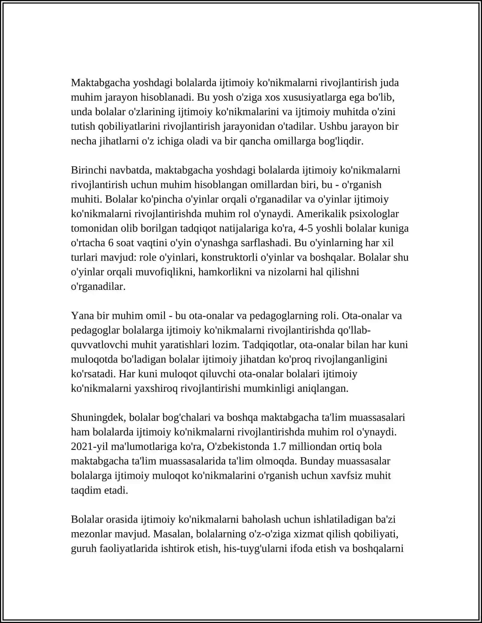MAKTABGACHA YOSHDAGI BOLALARDA IJTIMOIY TAJRIBANI SHAKLLANTIRISH” 4