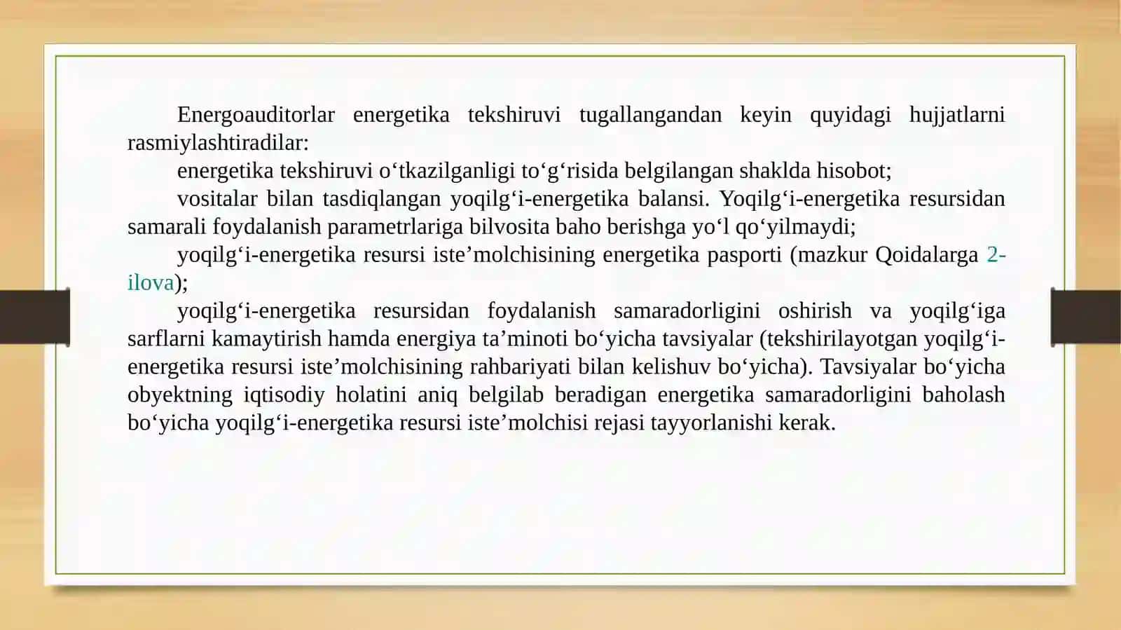 Energetik tekshiruvlar va energetik audit natijalarini Rasmiylashtirish 4